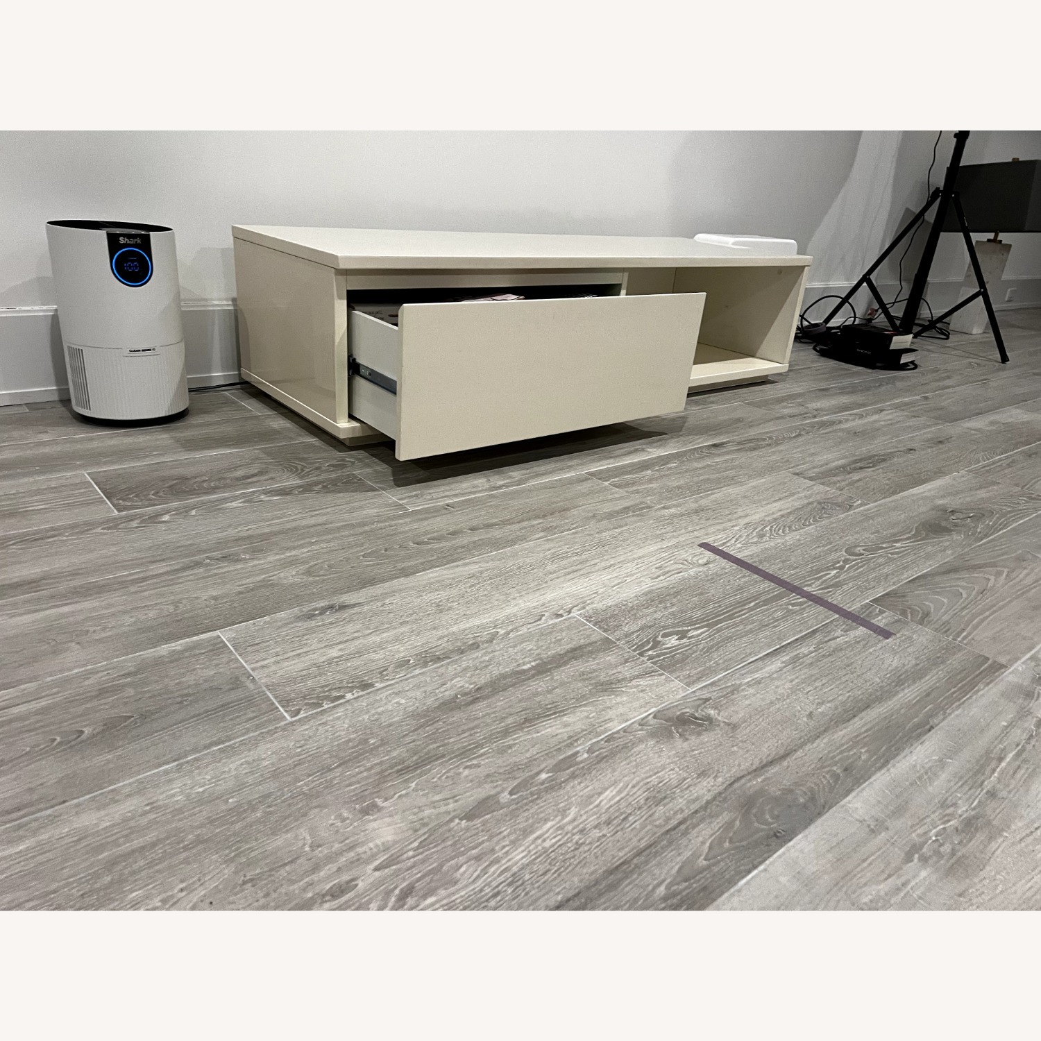 White Gloss Wood TV Stand with Media Storage - image-2