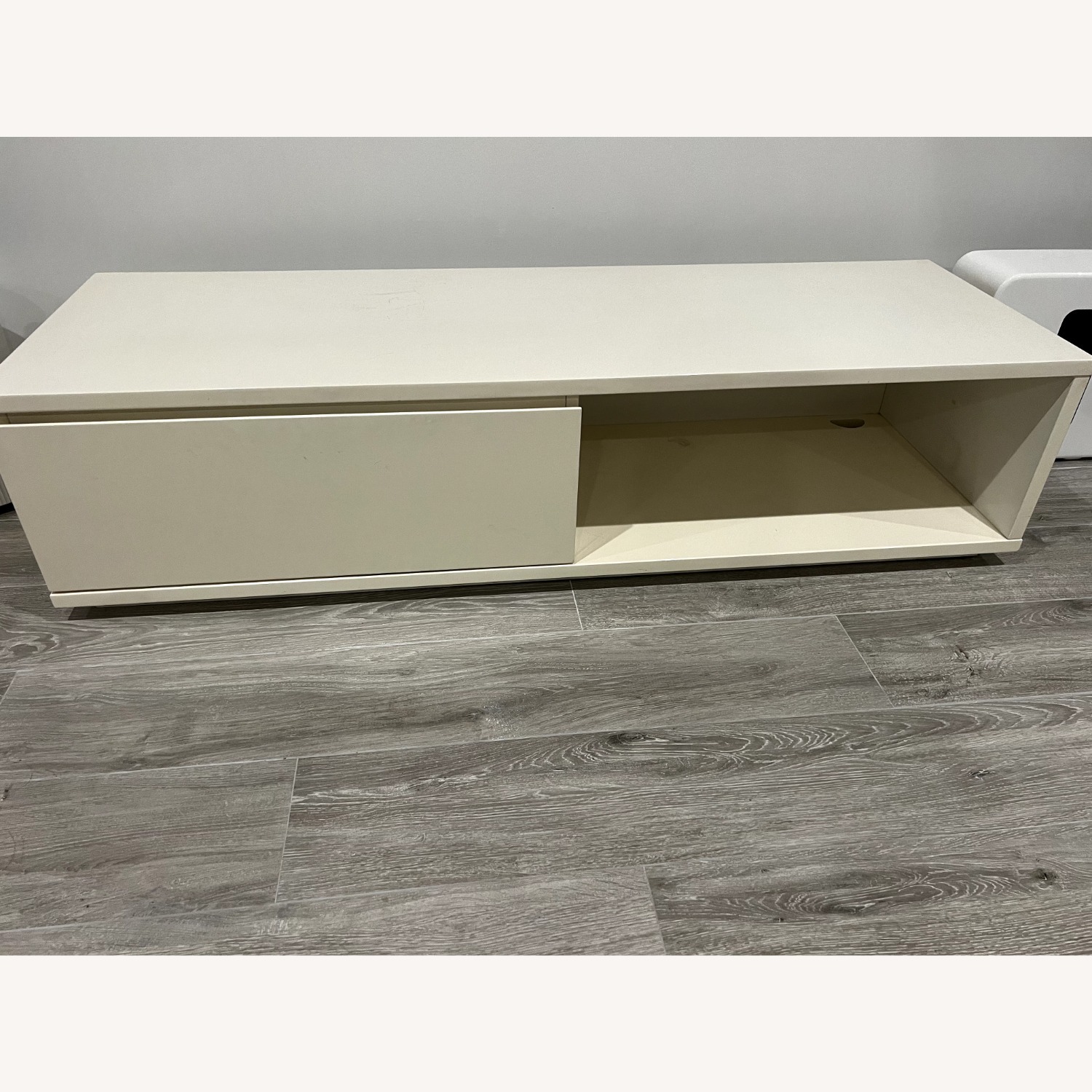White Gloss Wood TV Stand with Media Storage - image-0