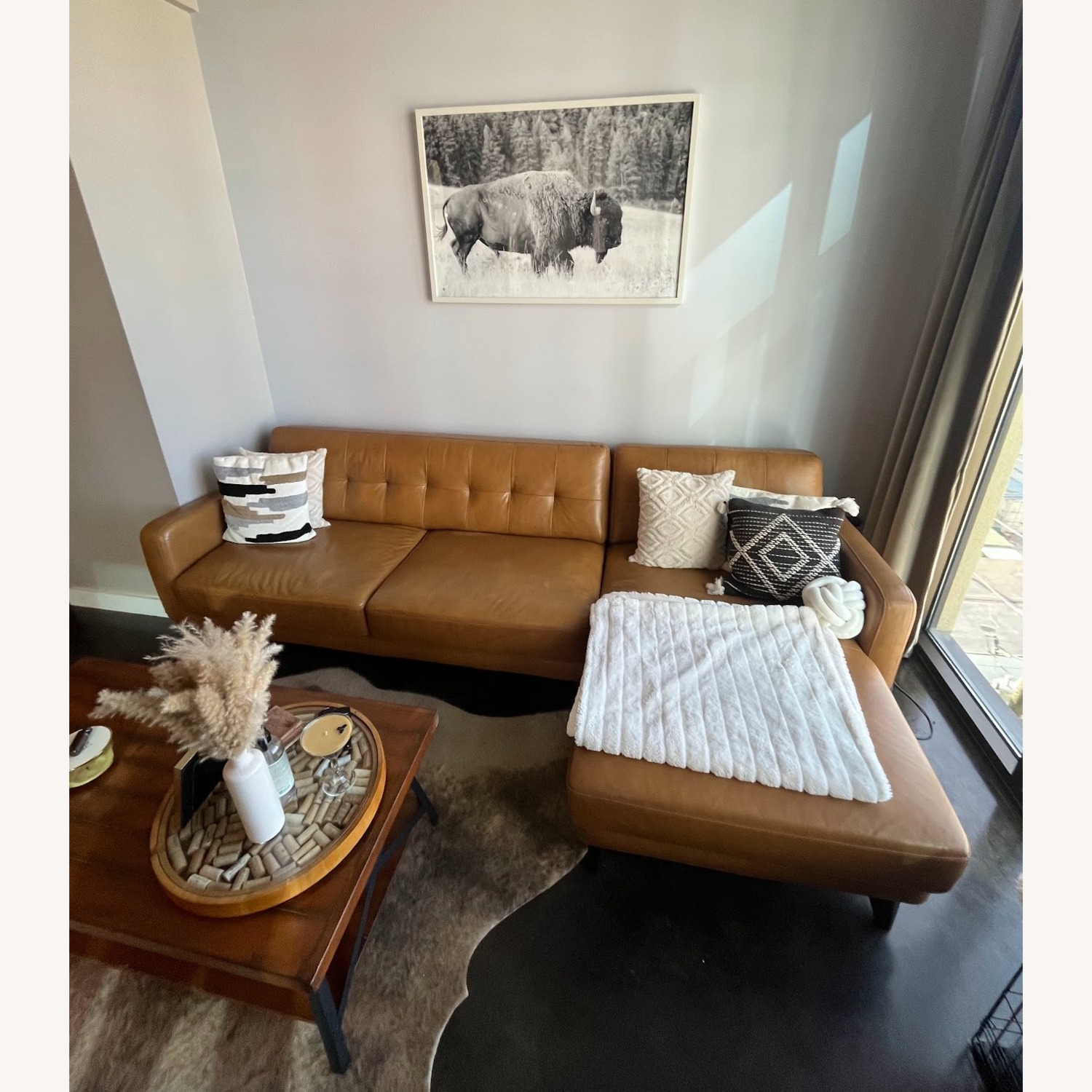 Wayfair Light Brown Leather 2 Piece Sectional - image-1