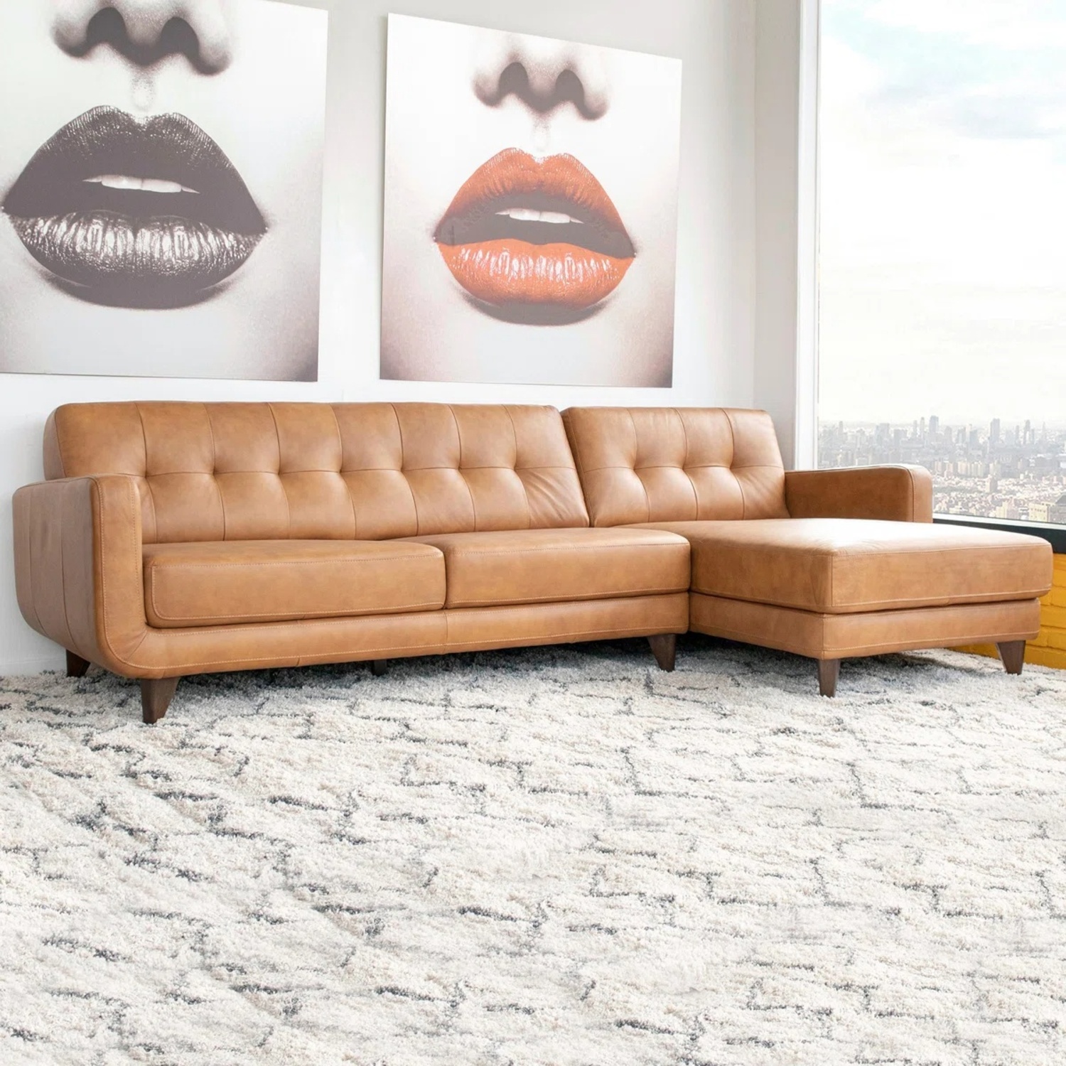 Wayfair Light Brown Leather 2 Piece Sectional - image-0