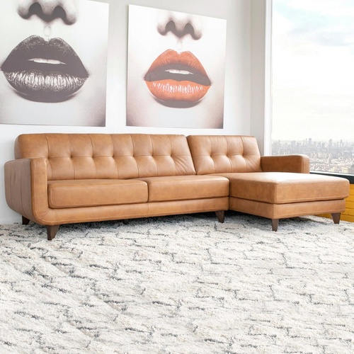 Used Wayfair Light Brown Leather 2 Piece Sectional for sale on AptDeco