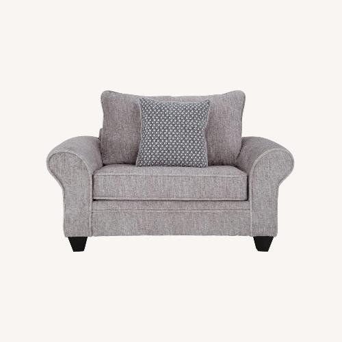 Used Bob's Discount Furniture Everly Light Gray Loveseat for sale on AptDeco