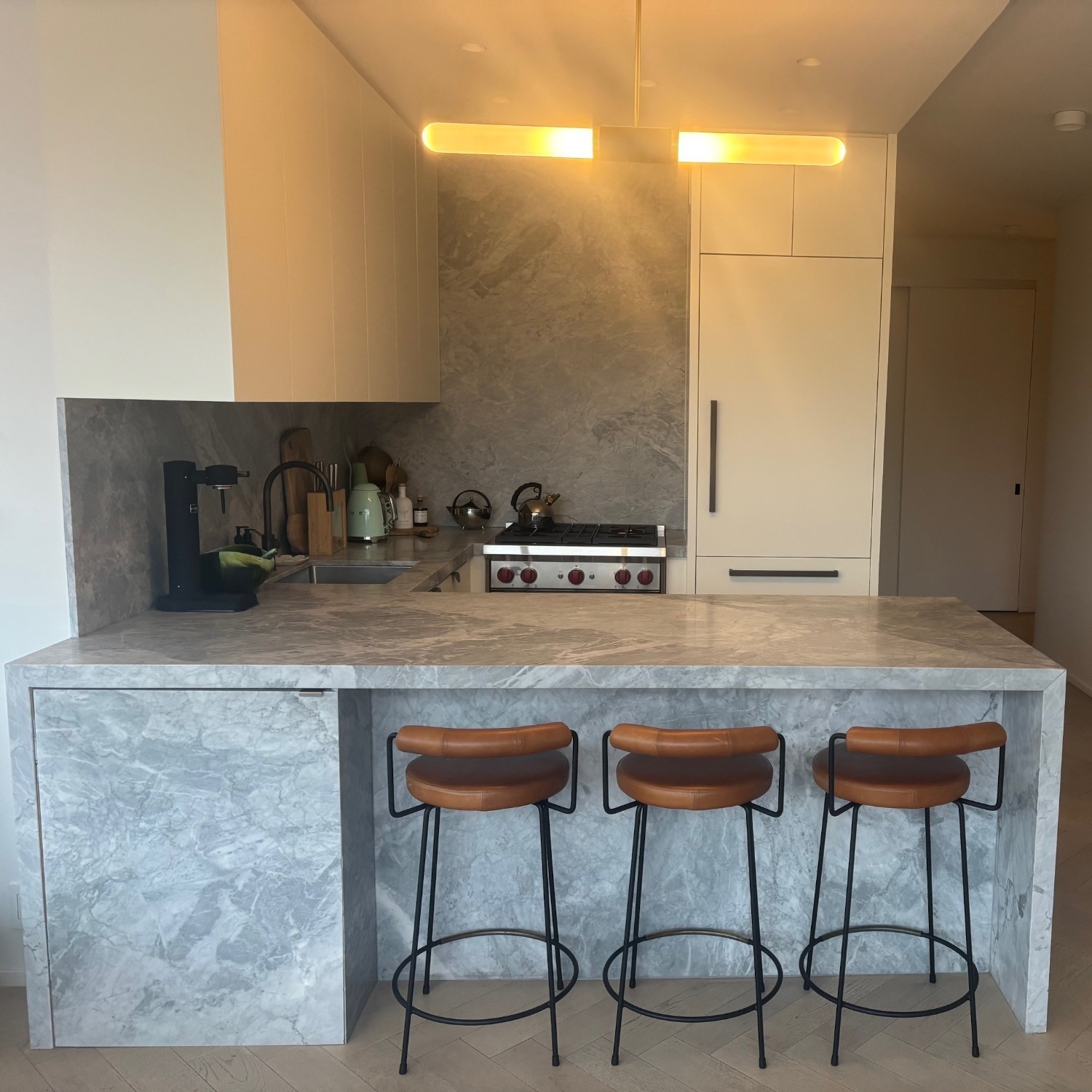 Australian Designed Light Brown Leather Stools - image-2