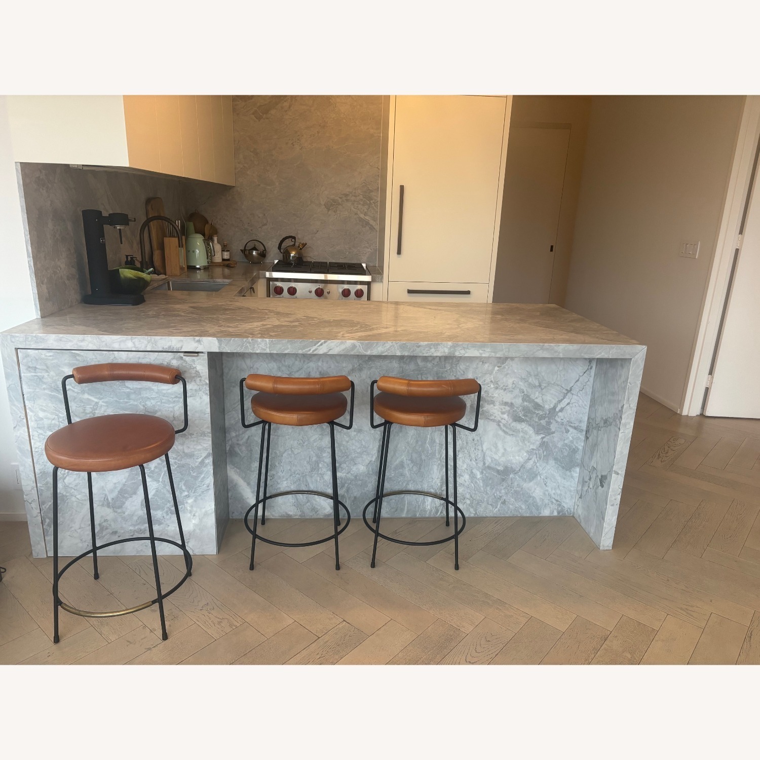 Australian Designed Light Brown Leather Stools - image-3