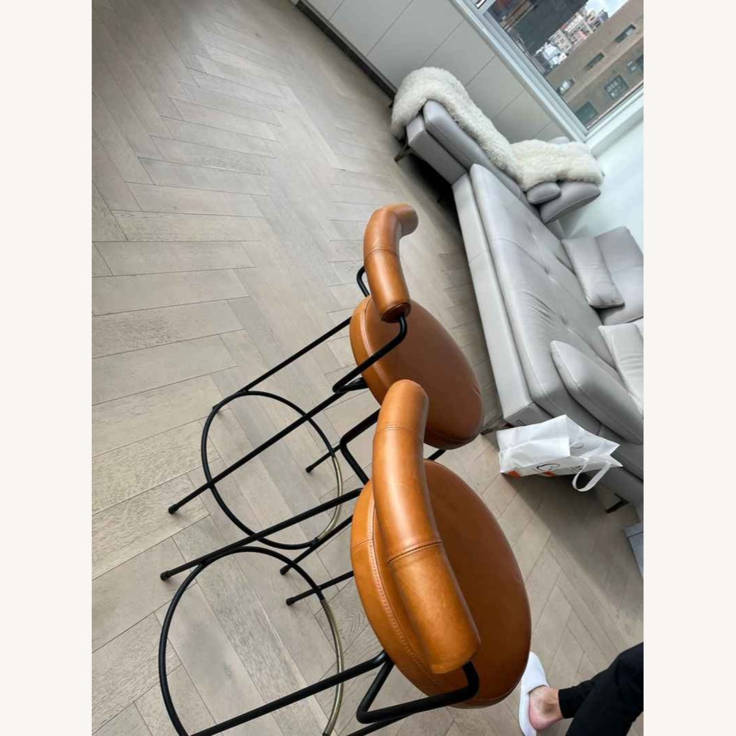 Australian Designed Light Brown Leather Stools - image-5