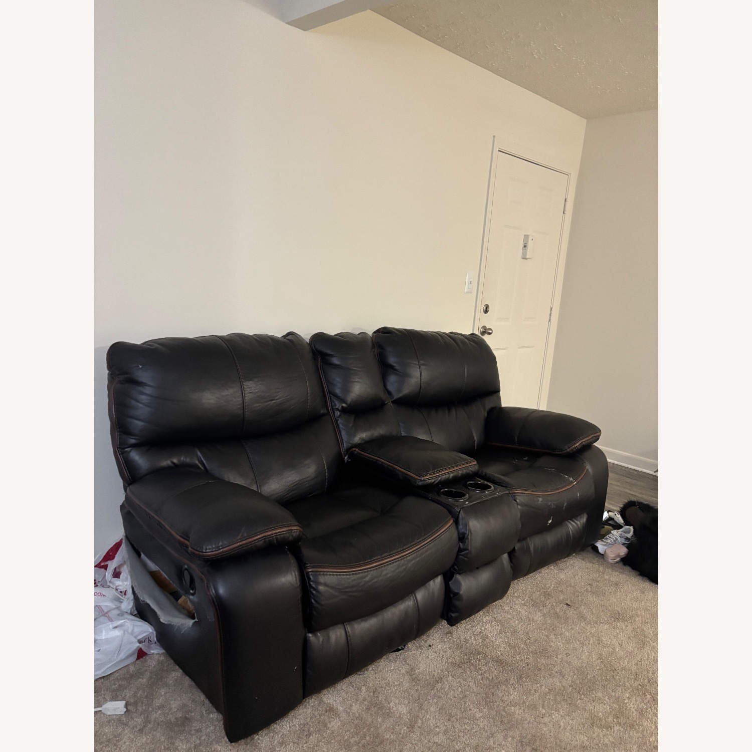Black Leather 3+ Seater Sofa - image-2