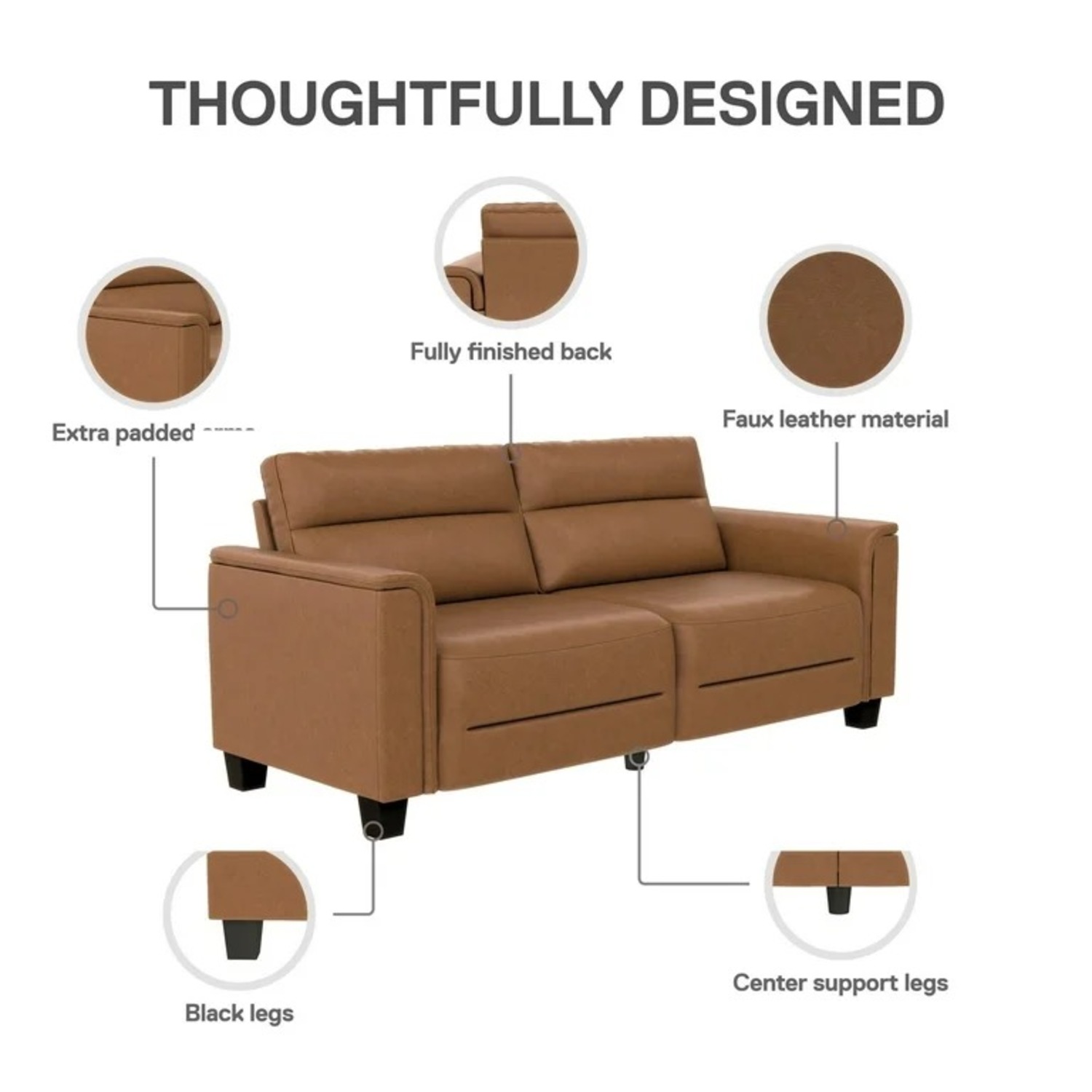 Walmart Light Brown Faux Leather 2 Seater Sofa - image-2