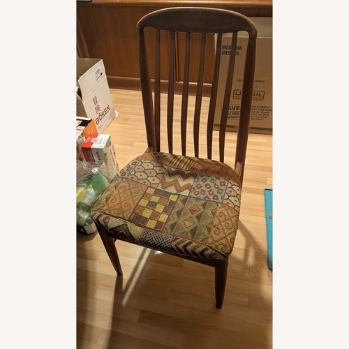 Used Wim And Karen Teak Dining Chair Boucle Fabric for sale on AptDeco
