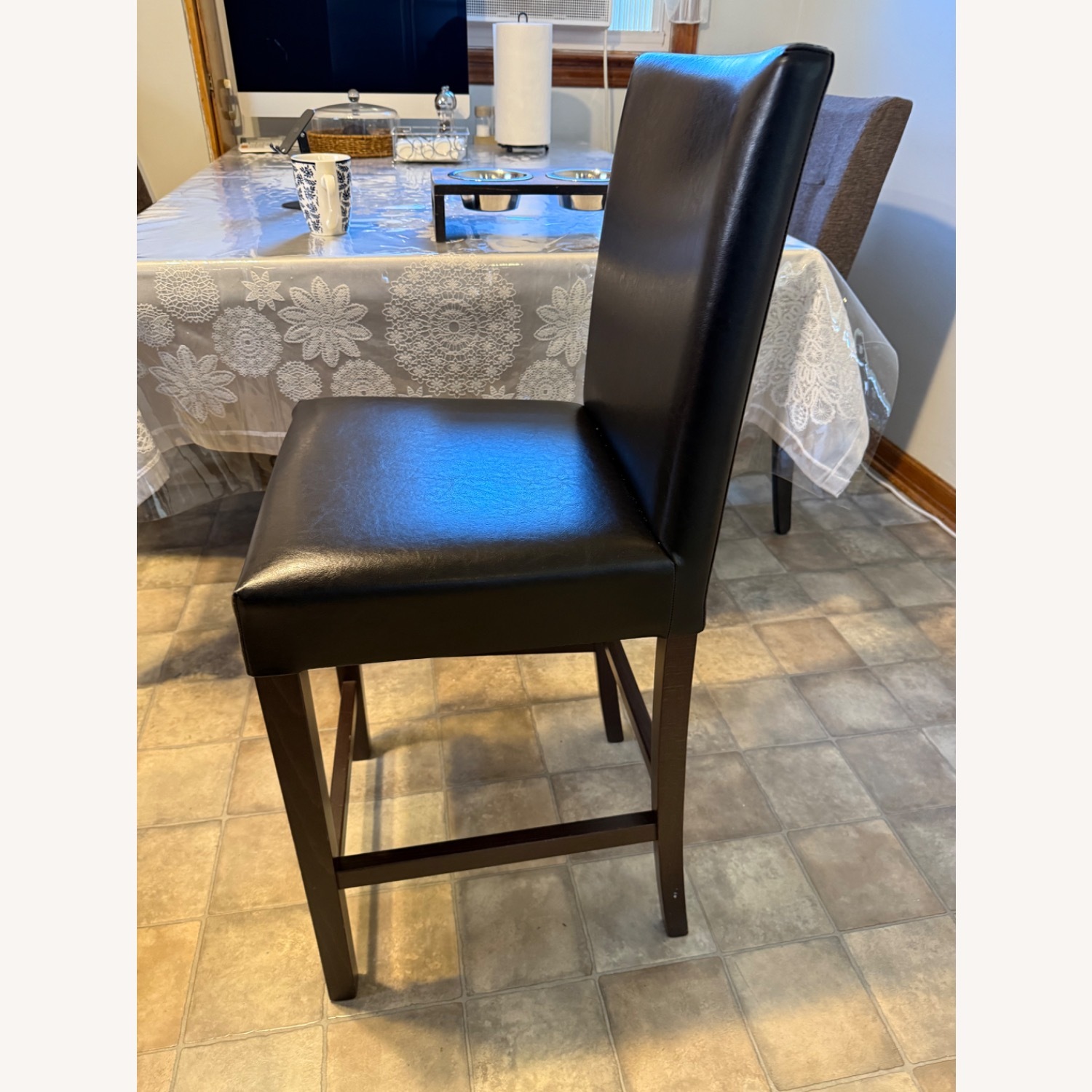 Dark Brown Leather Dining Chairs - image-1