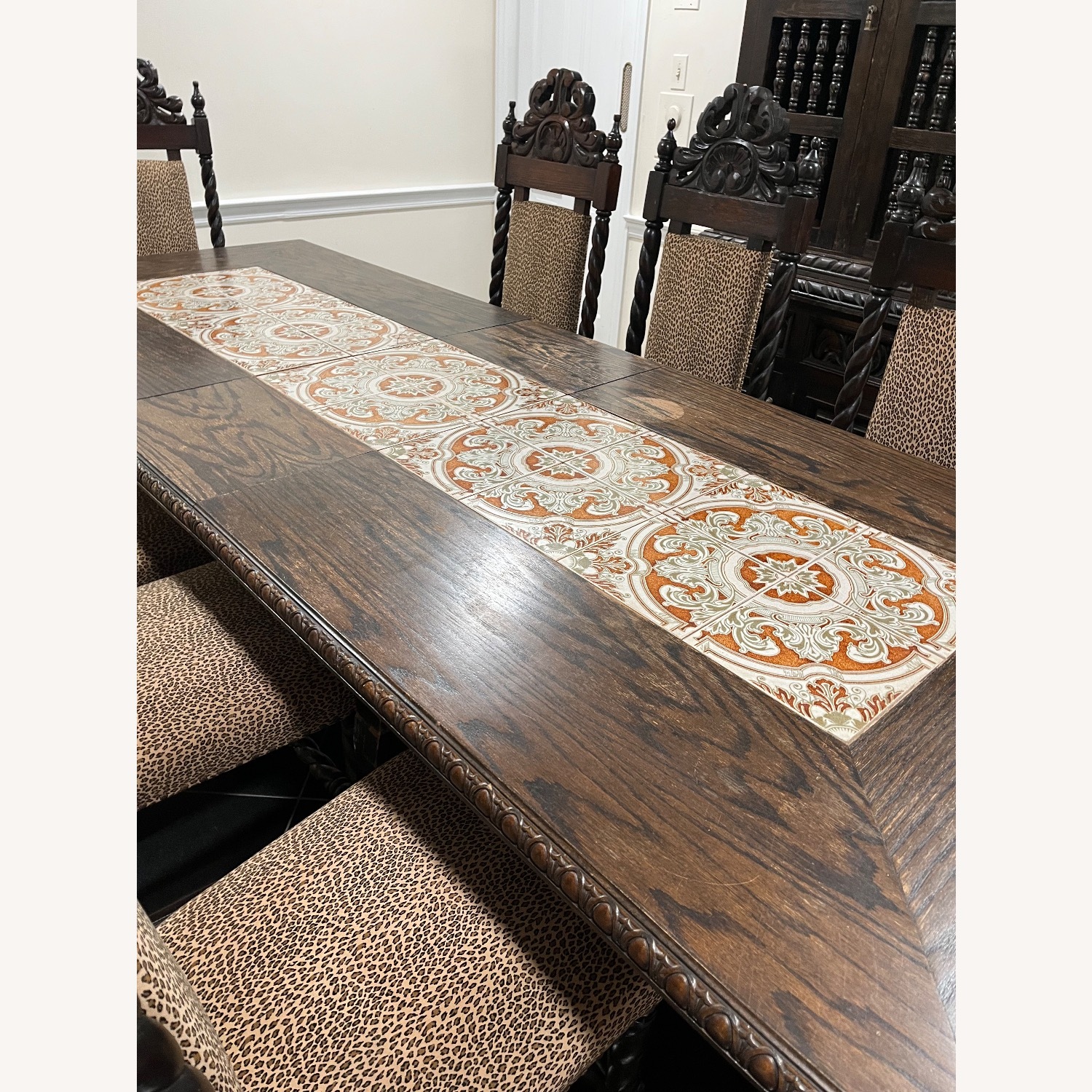 Antique Dark Brown Dining Table - image-5
