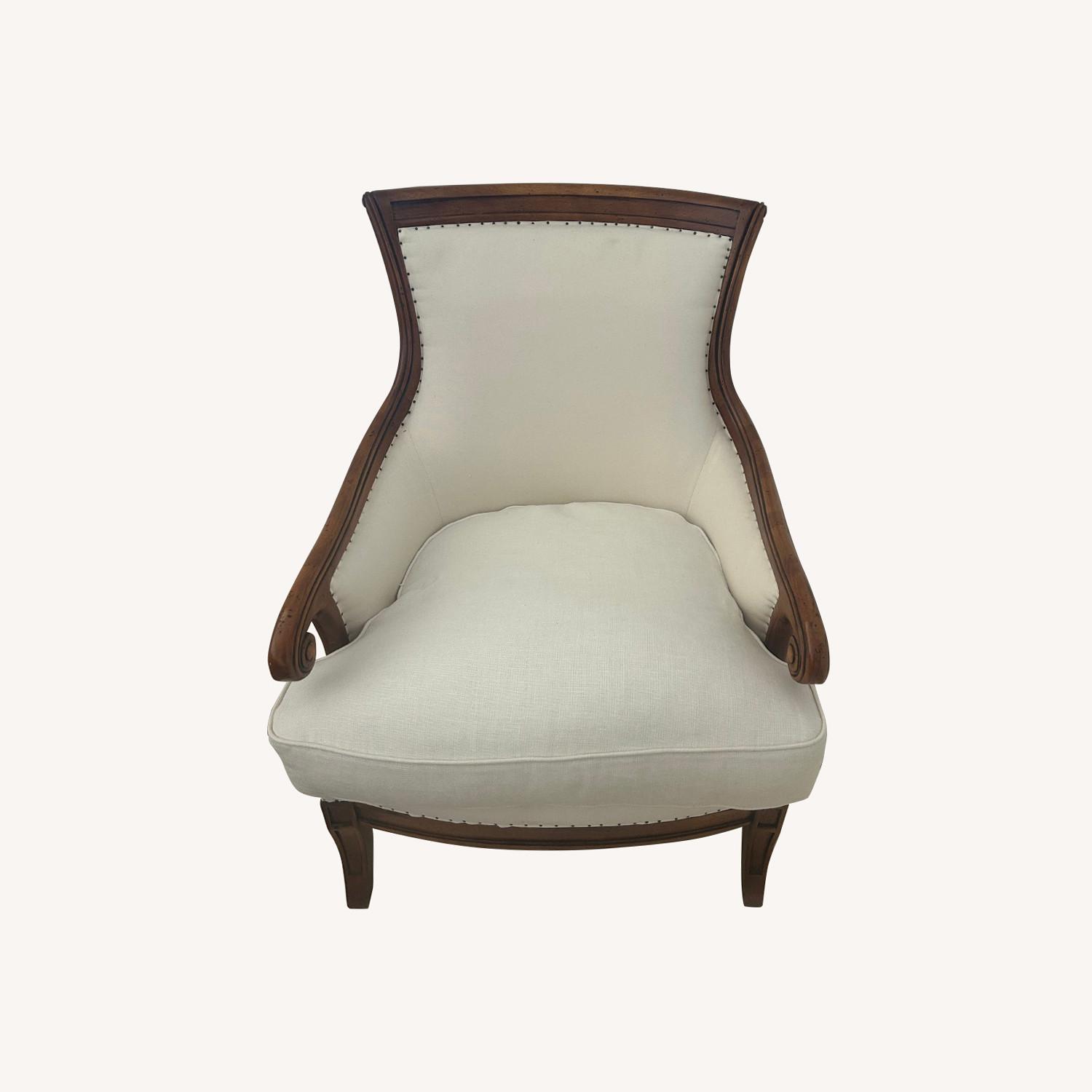 Roche Bobois Wood and White Linen Armchair - image-0