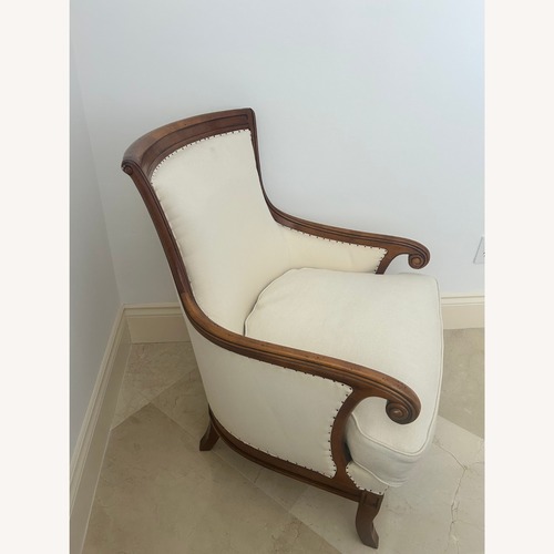 Used Roche Bobois Wood and White Linen Armchair for sale on AptDeco