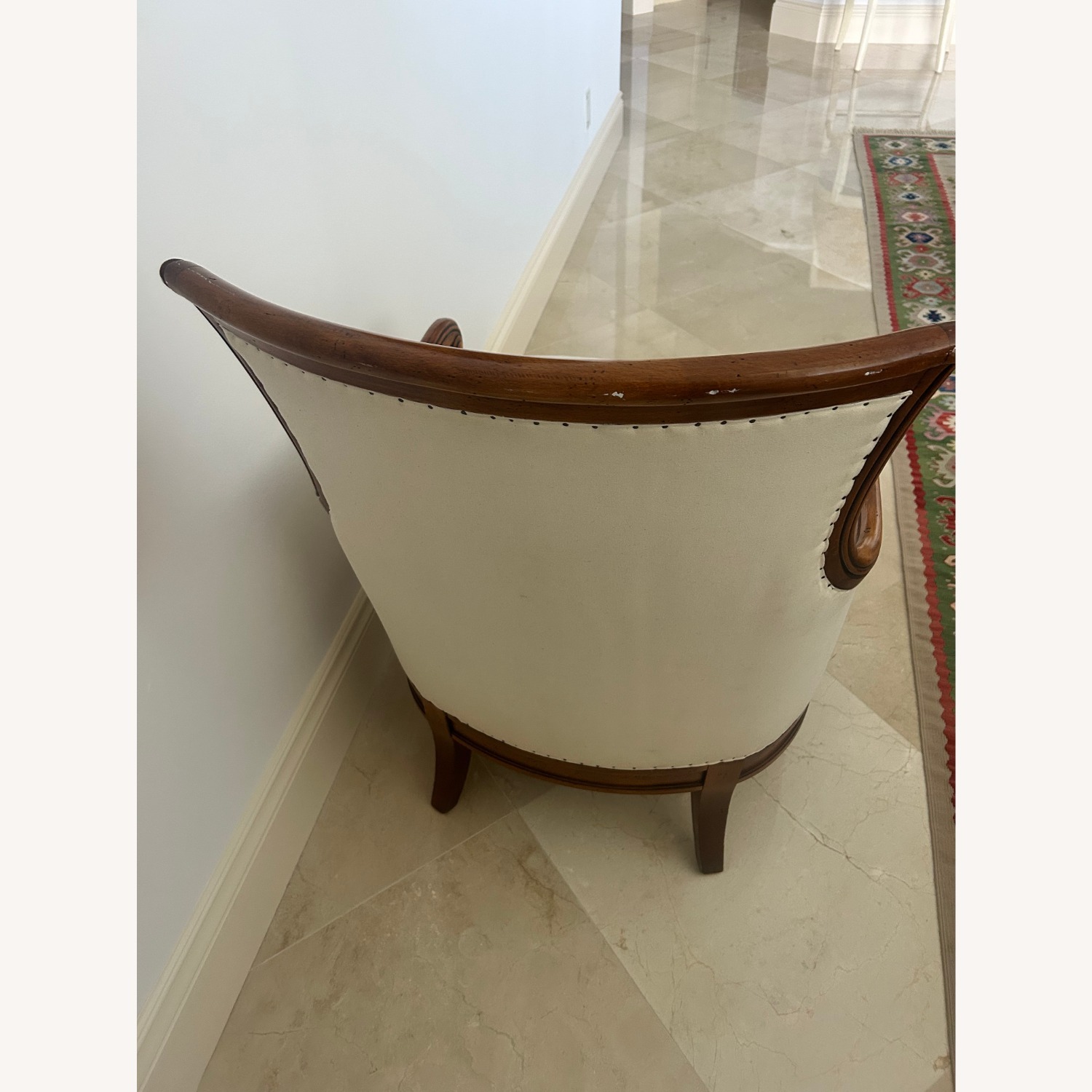 Roche Bobois Wood and White Linen Armchair - image-3