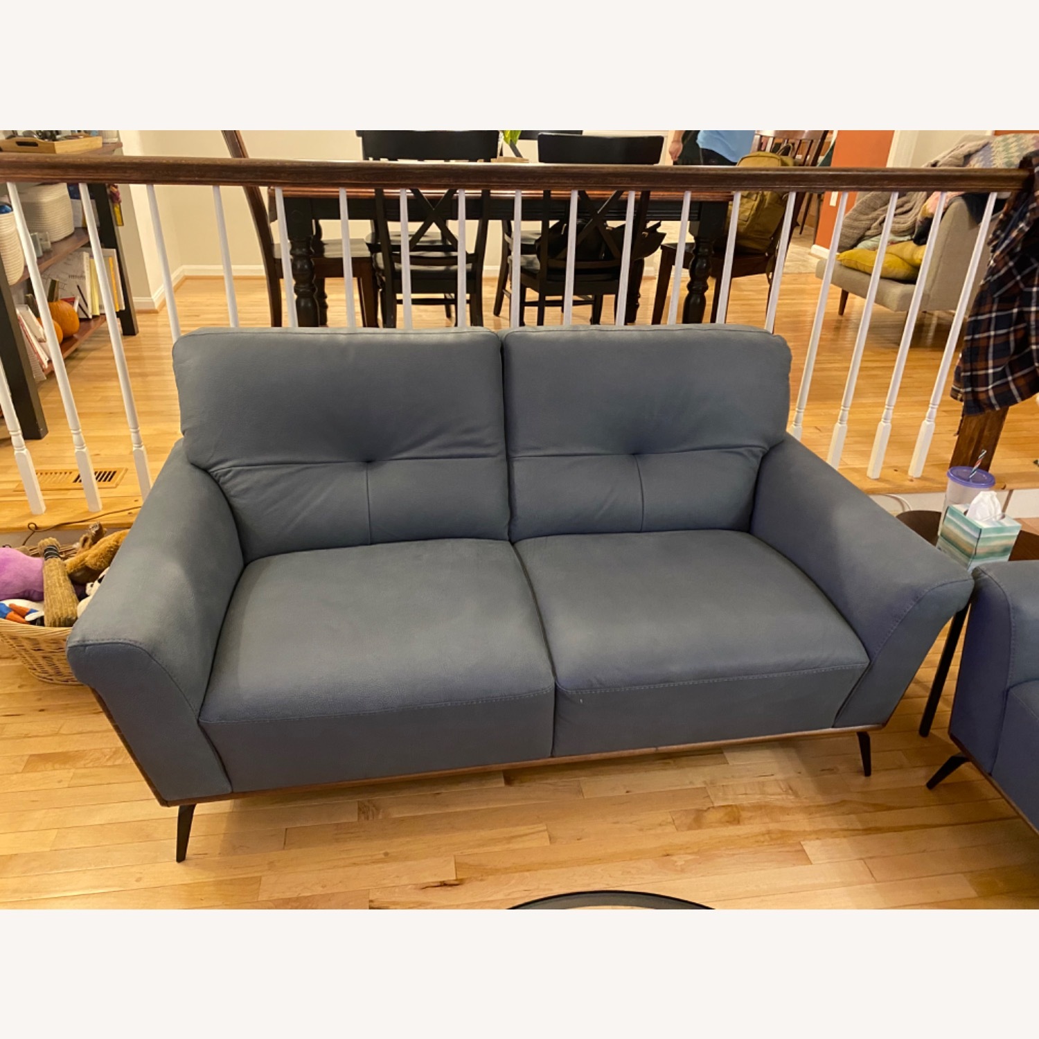 Dark Gray Leather Loveseat - image-1