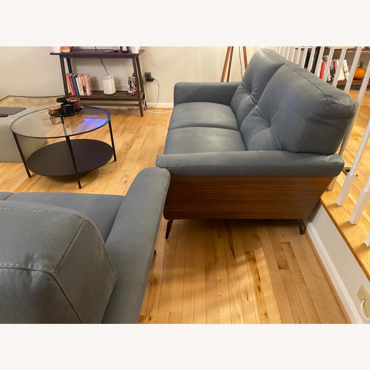 Dark Gray Leather Loveseat - image-2