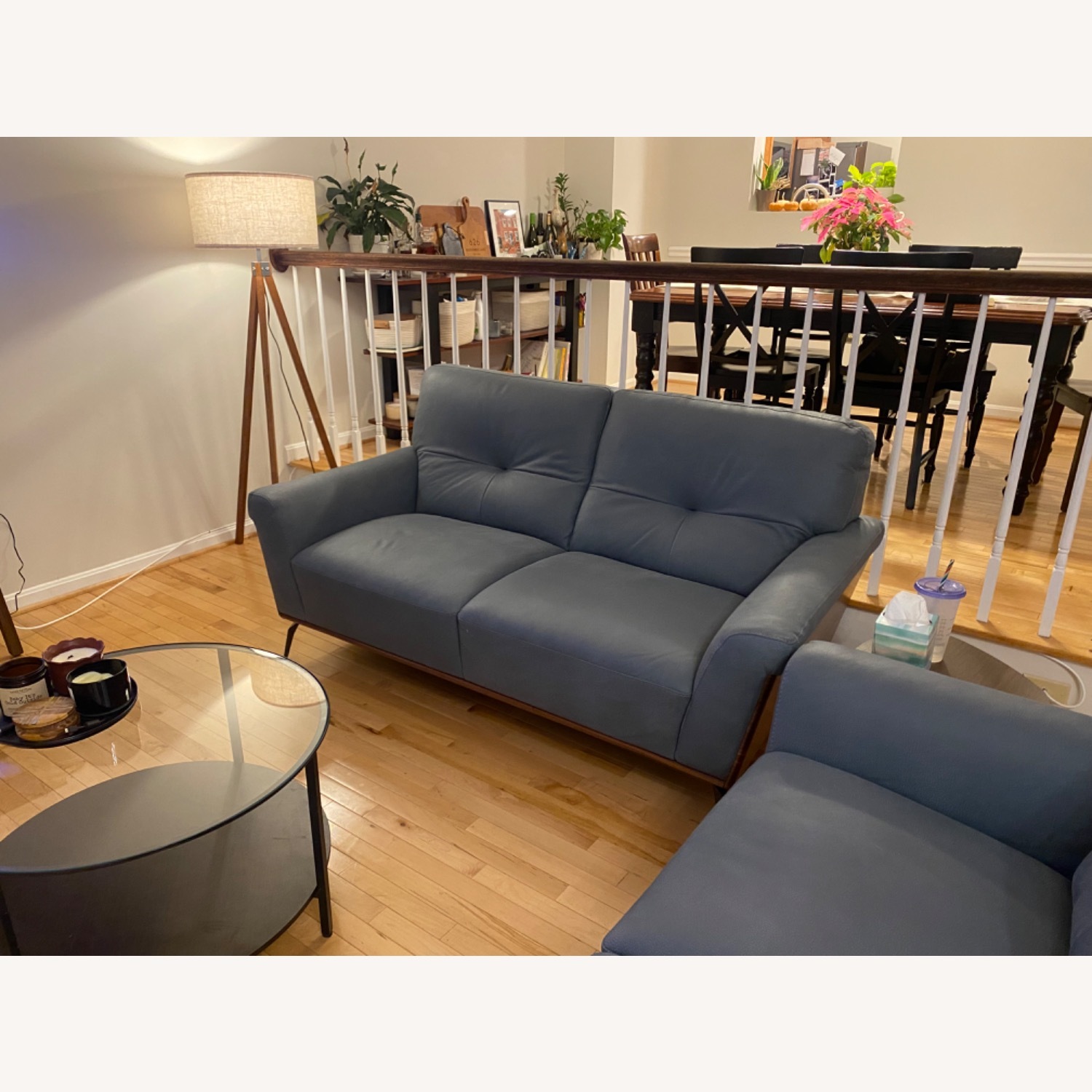 Dark Gray Leather Loveseat - image-5