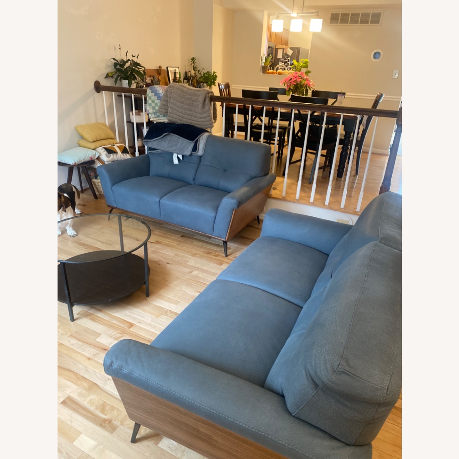 Dark Gray Leather Loveseat - image-3