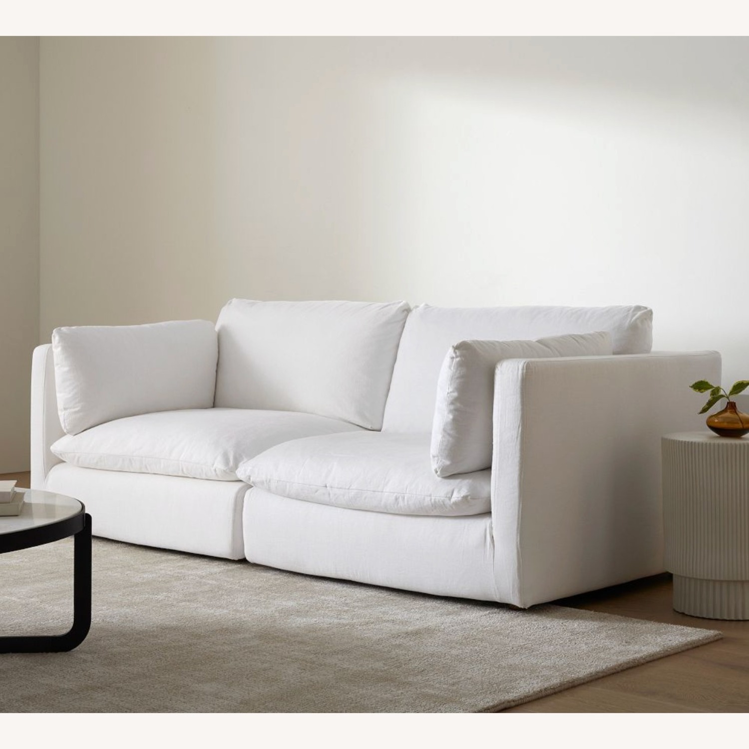 West Elm Hampton White Linen 2 Seater Sofa - image-1