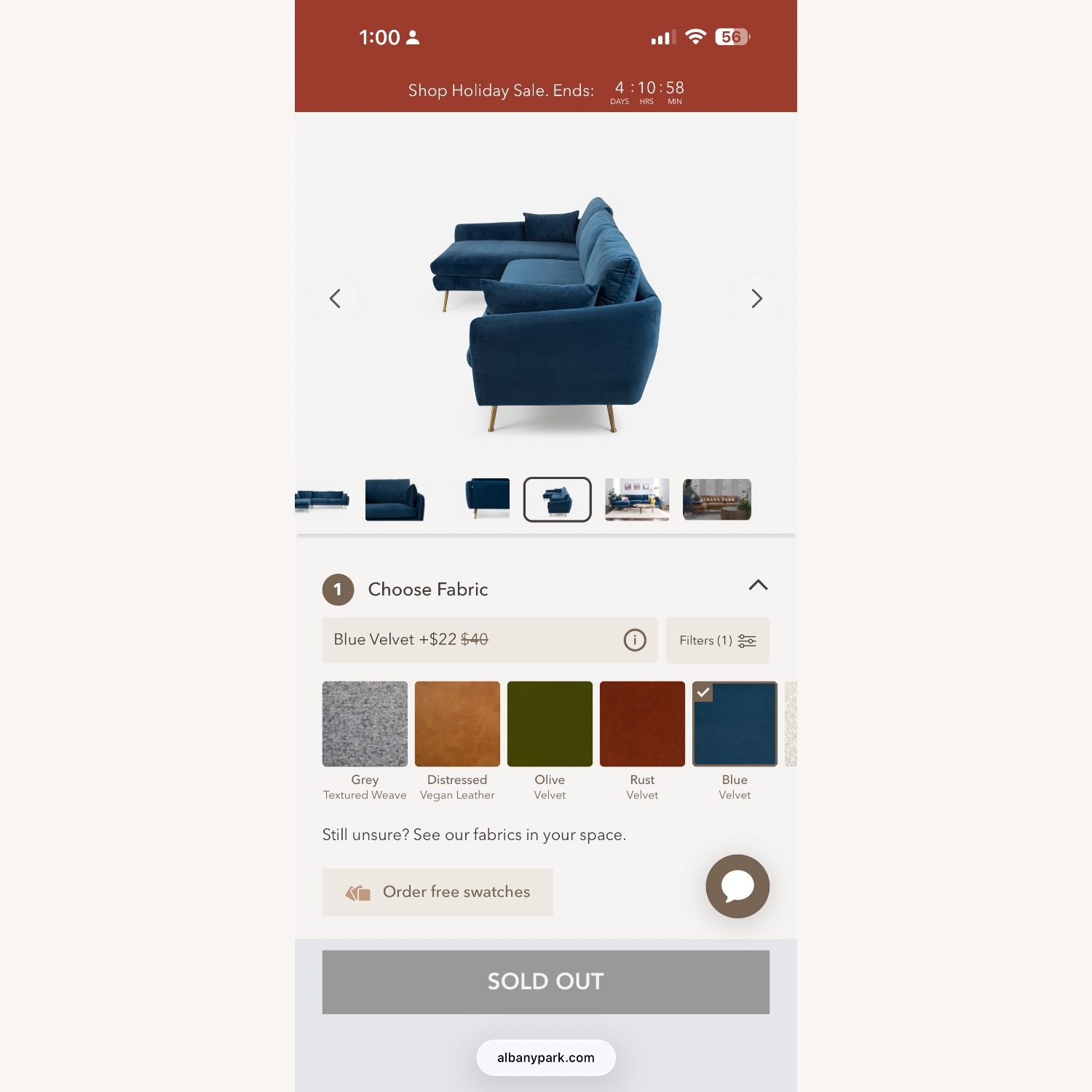 Albany Park Navy Blue Park Sectional - image-3