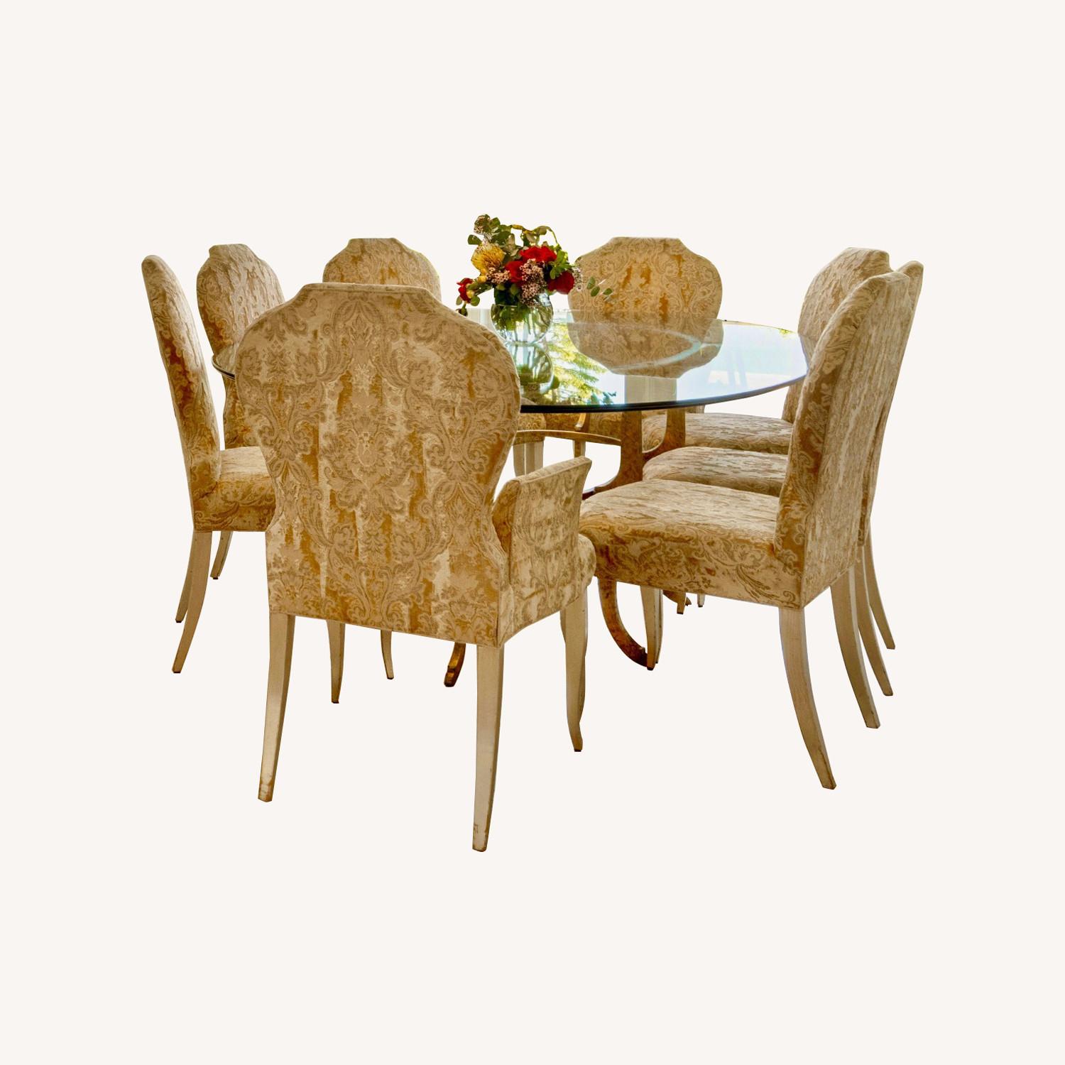 Italian Glass Ogee Glass, Metal, 8 Velvet Chairs - image-0