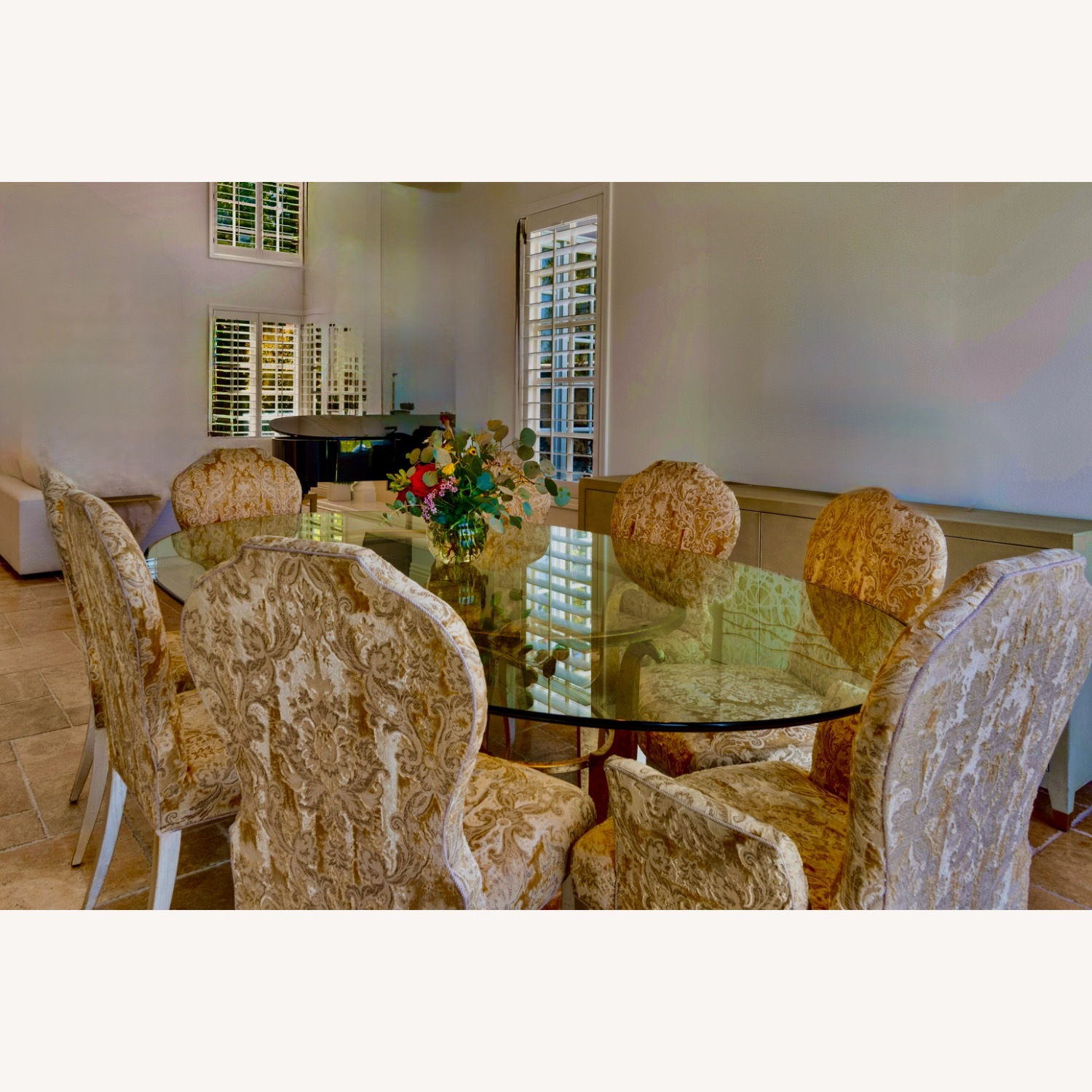 Italian Glass Ogee Glass, Metal, 8 Velvet Chairs - image-5