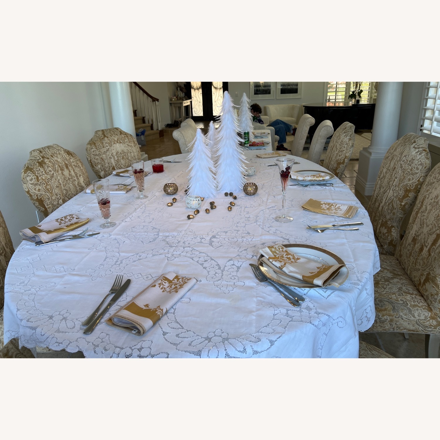 Italian Glass Ogee Glass, Metal, 8 Velvet Chairs - image-10