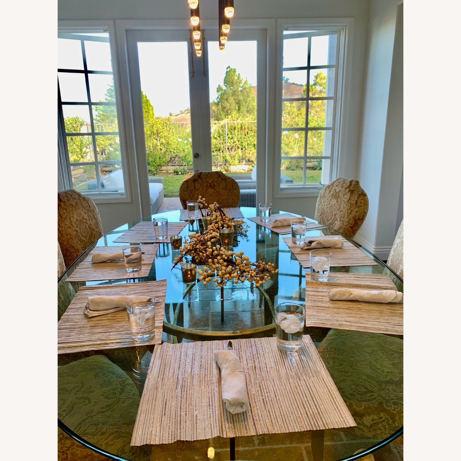 Italian Glass Ogee Glass, Metal, 8 Velvet Chairs - image-9