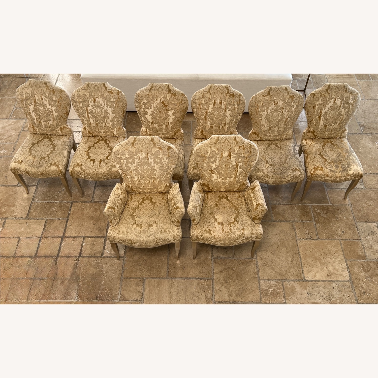 Italian Glass Ogee Glass, Metal, 8 Velvet Chairs - image-3