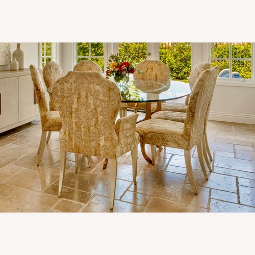 Used Italian Glass Ogee Glass, Metal, 8 Velvet Chairs for sale on AptDeco
