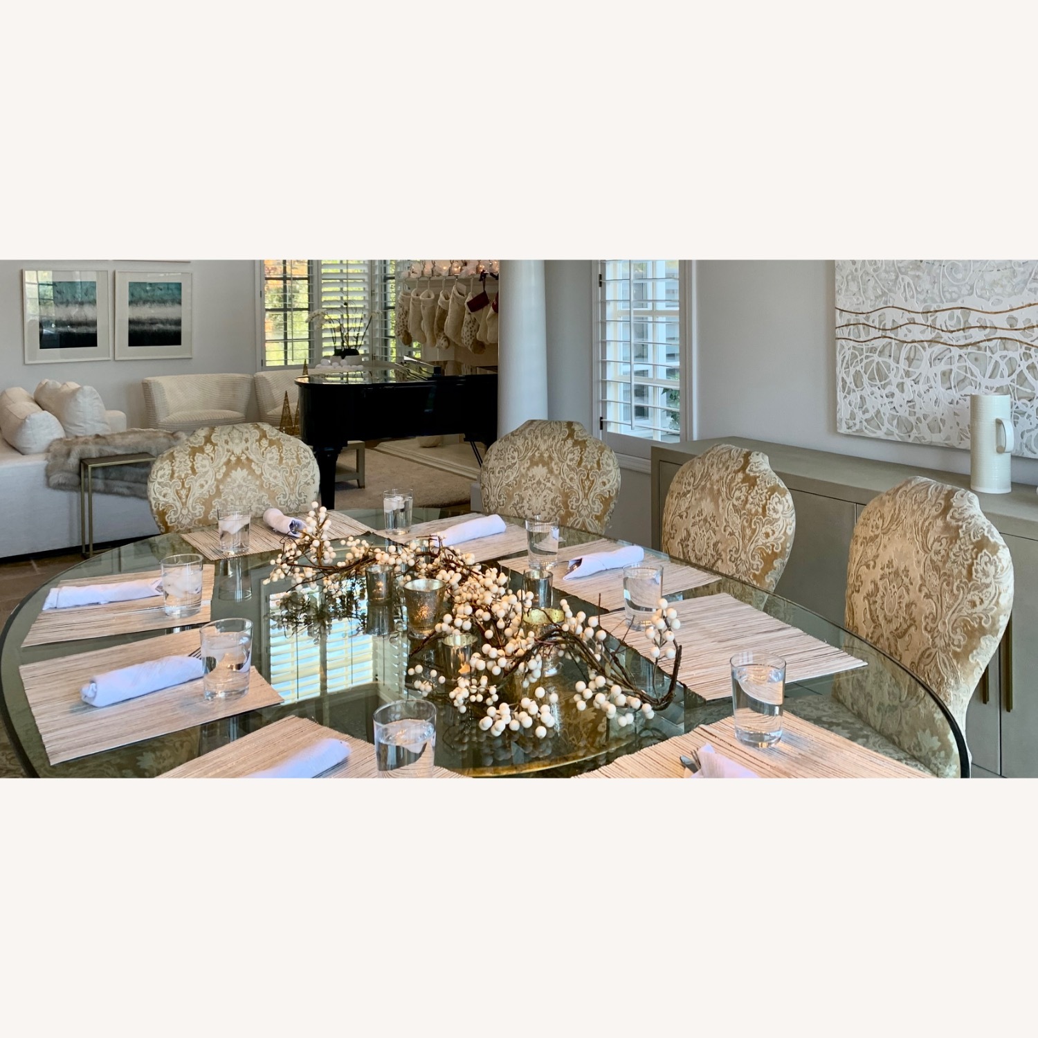 Italian Glass Ogee Glass, Metal, 8 Velvet Chairs - image-8