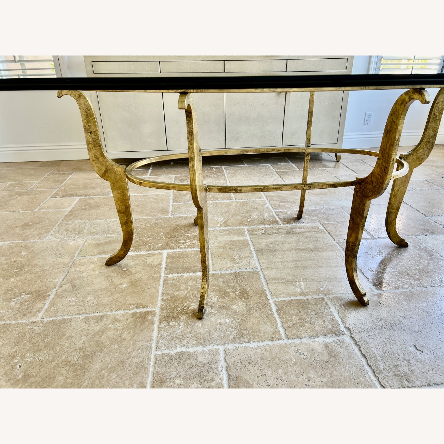 Italian Glass Ogee Glass, Metal, 8 Velvet Chairs - image-7