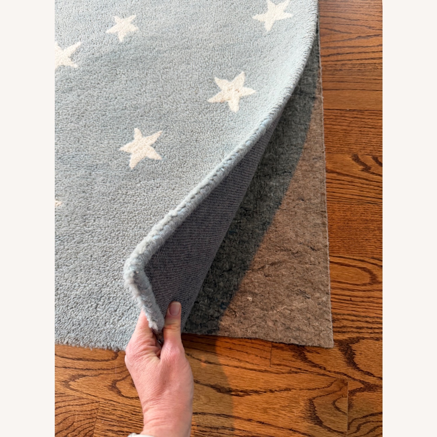 Pottery Barn Blue Starry Wool Rug and Pad 5' x 8' - image-3