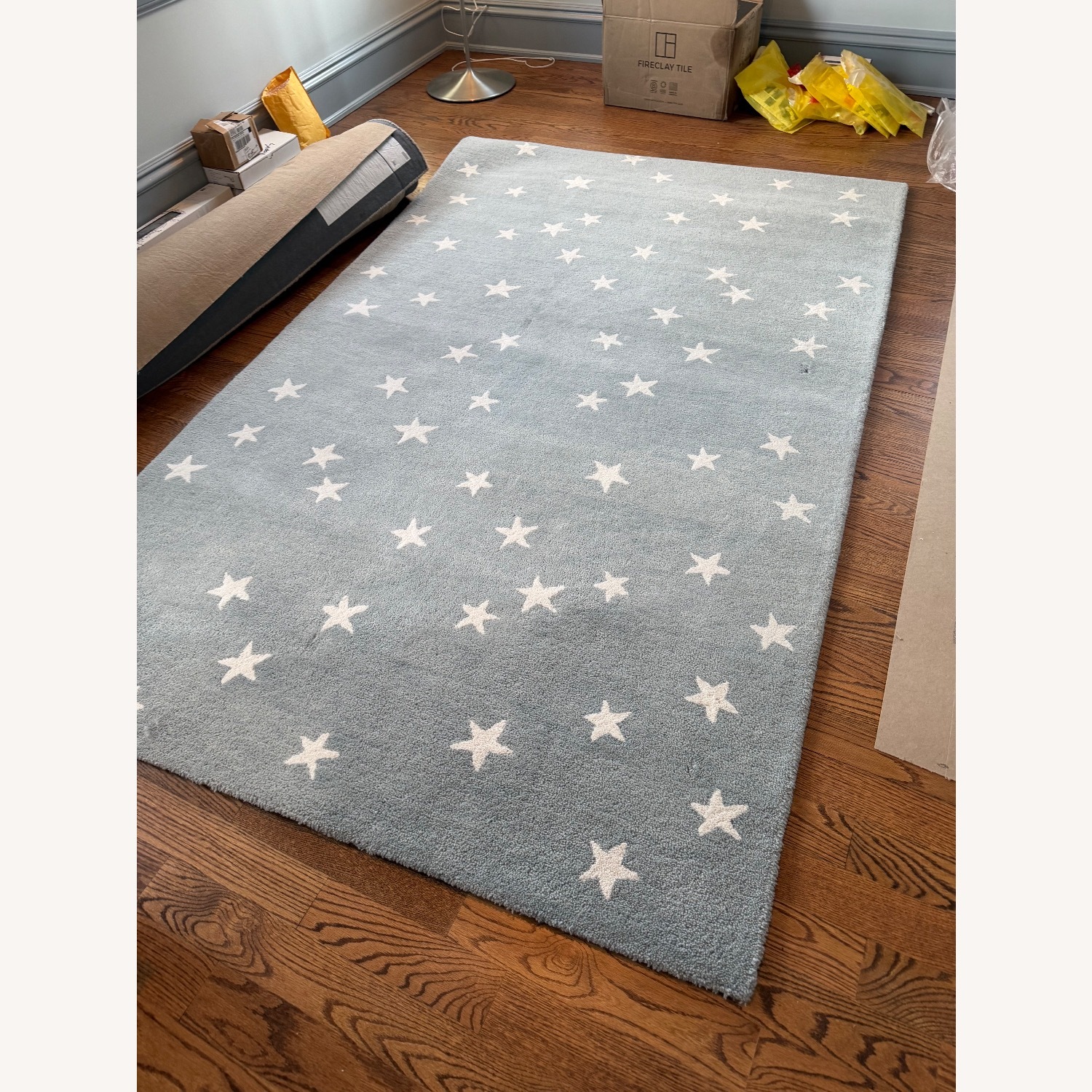 Pottery Barn Blue Starry Wool Rug and Pad 5' x 8' - image-1