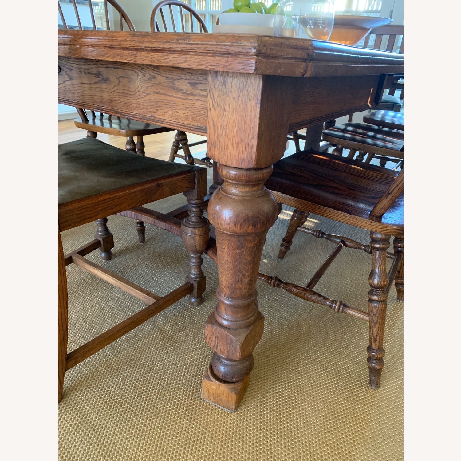 Ethan Allen Oak Antique Table & 8 Chairs - image-1