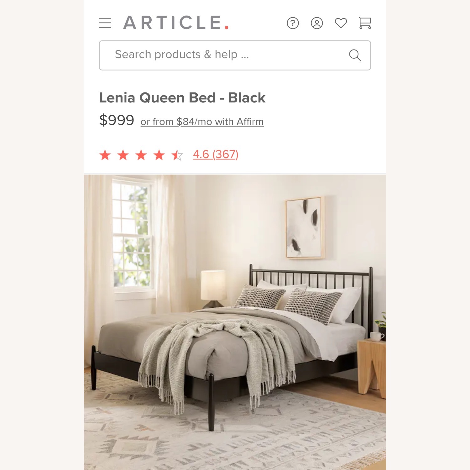 Article Lenia Black Wood Queen Bed - image-4