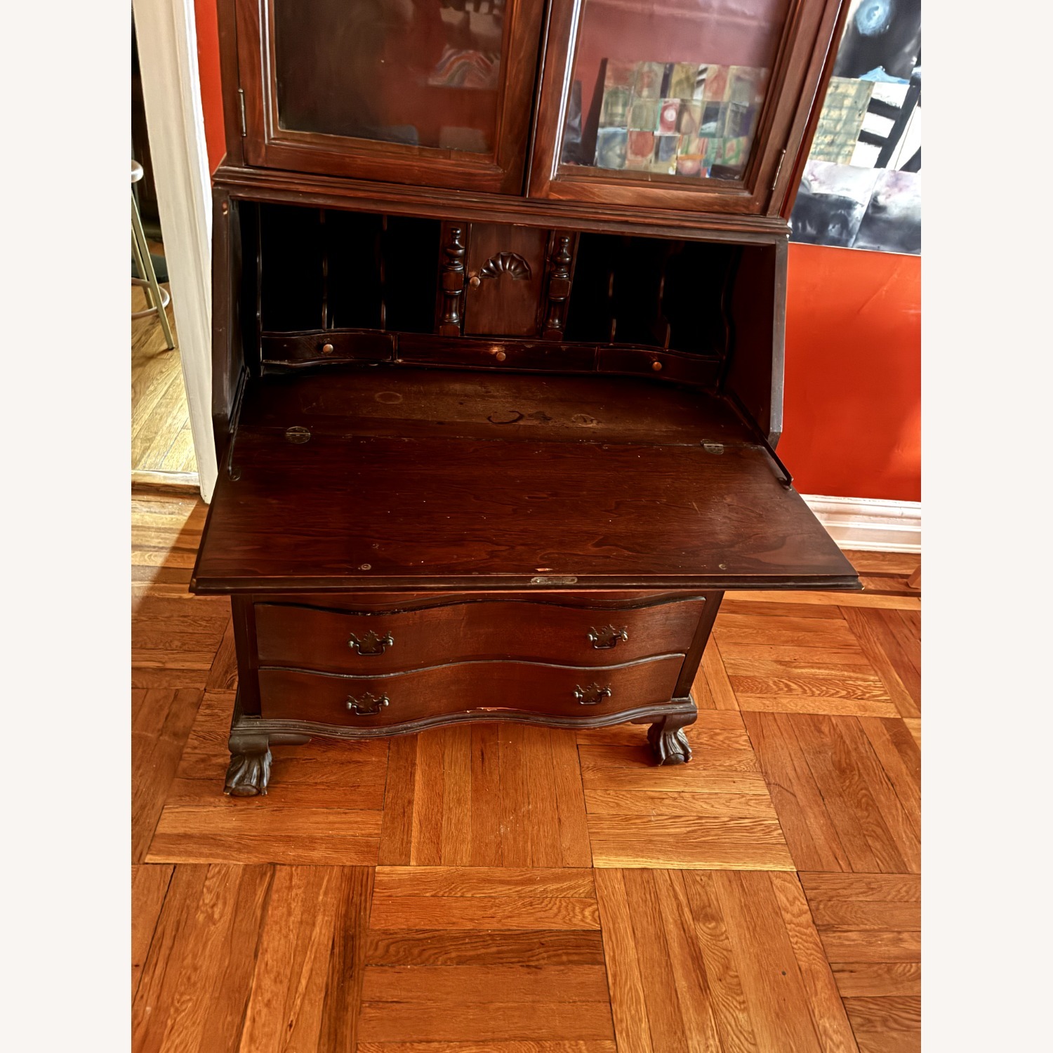 Antique Clawfoot Serpentine 1920s Secretary Desk - image-5