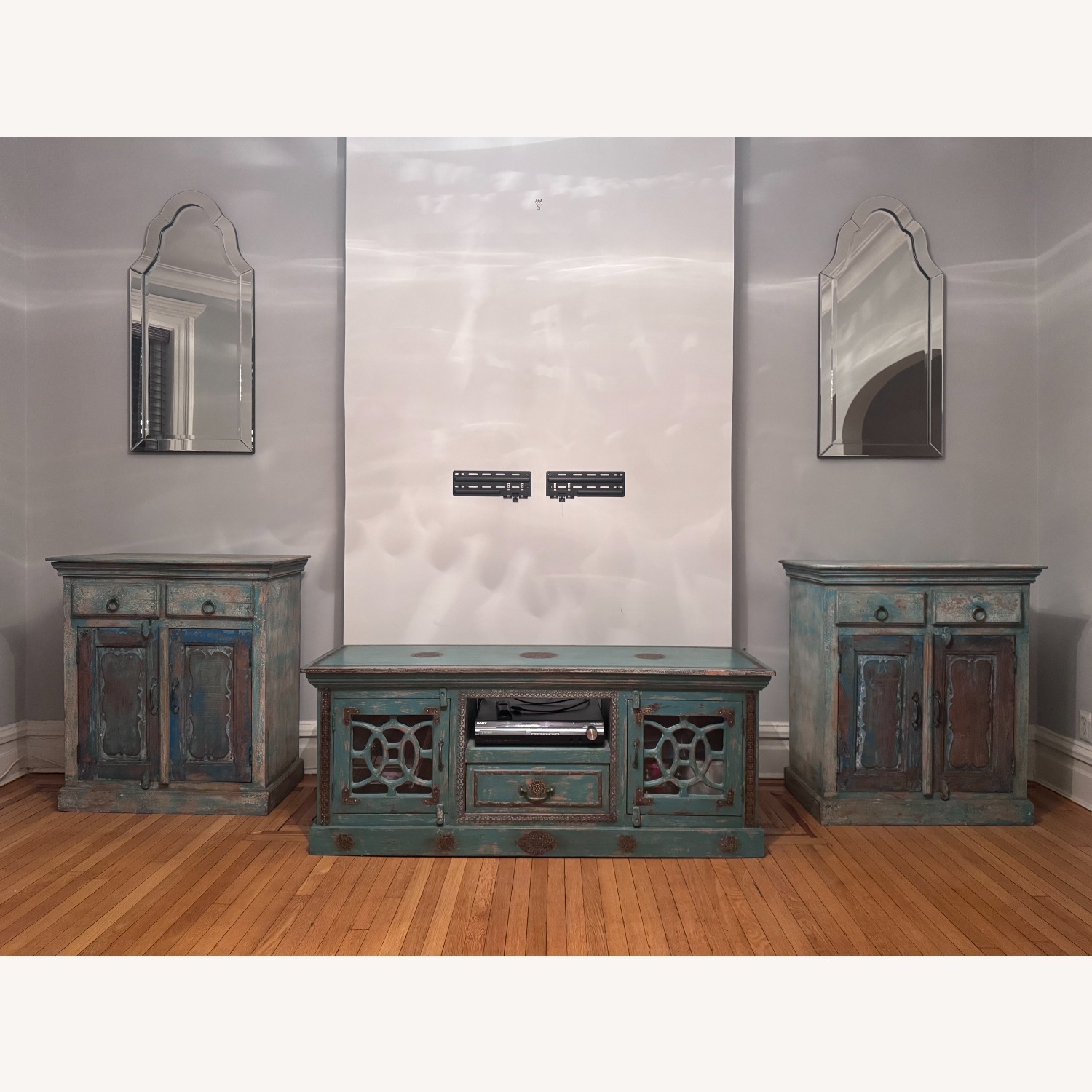 Vintage/Antique Finds Blue Wood Media Storage - image-5