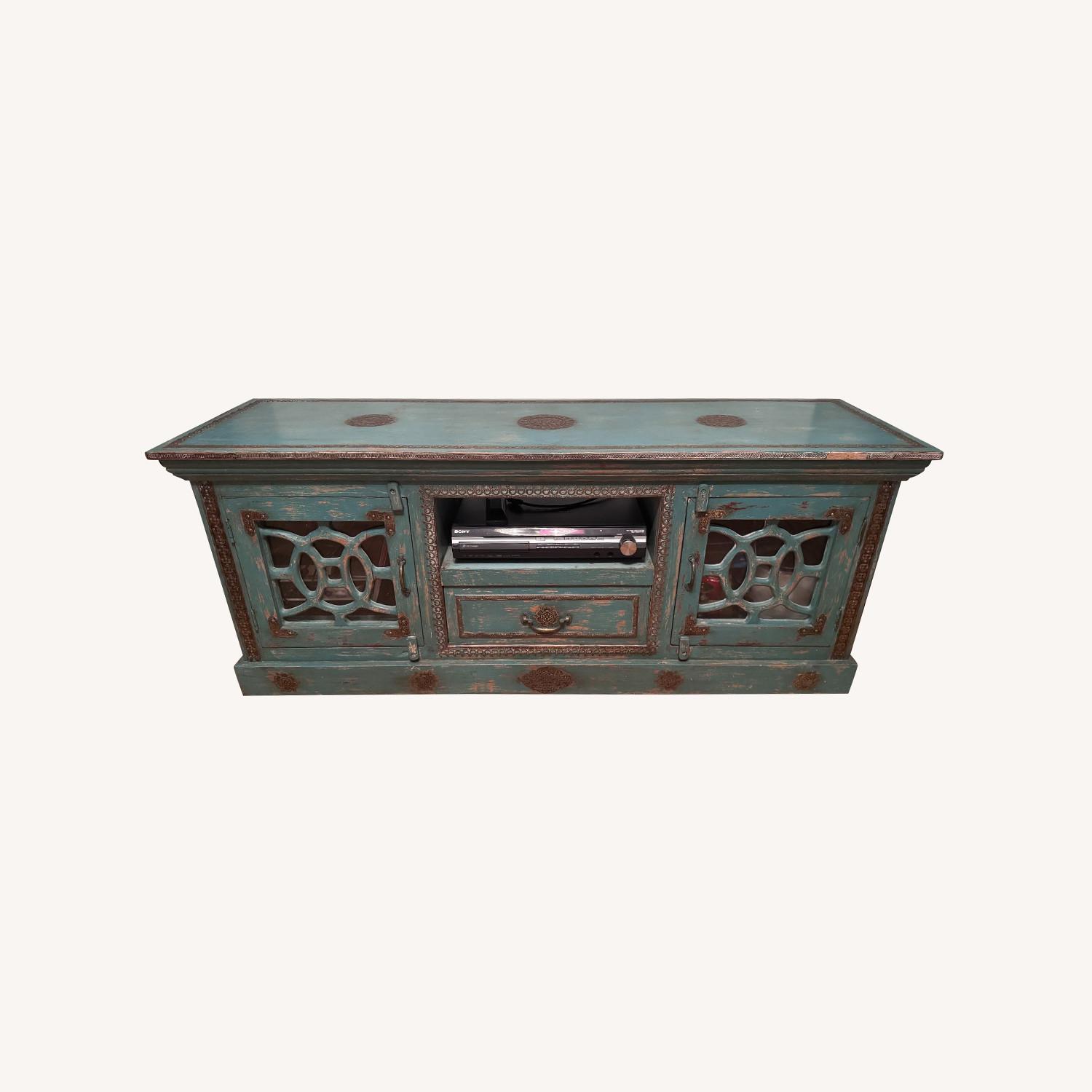 Vintage/Antique Finds Blue Wood Media Storage - image-0