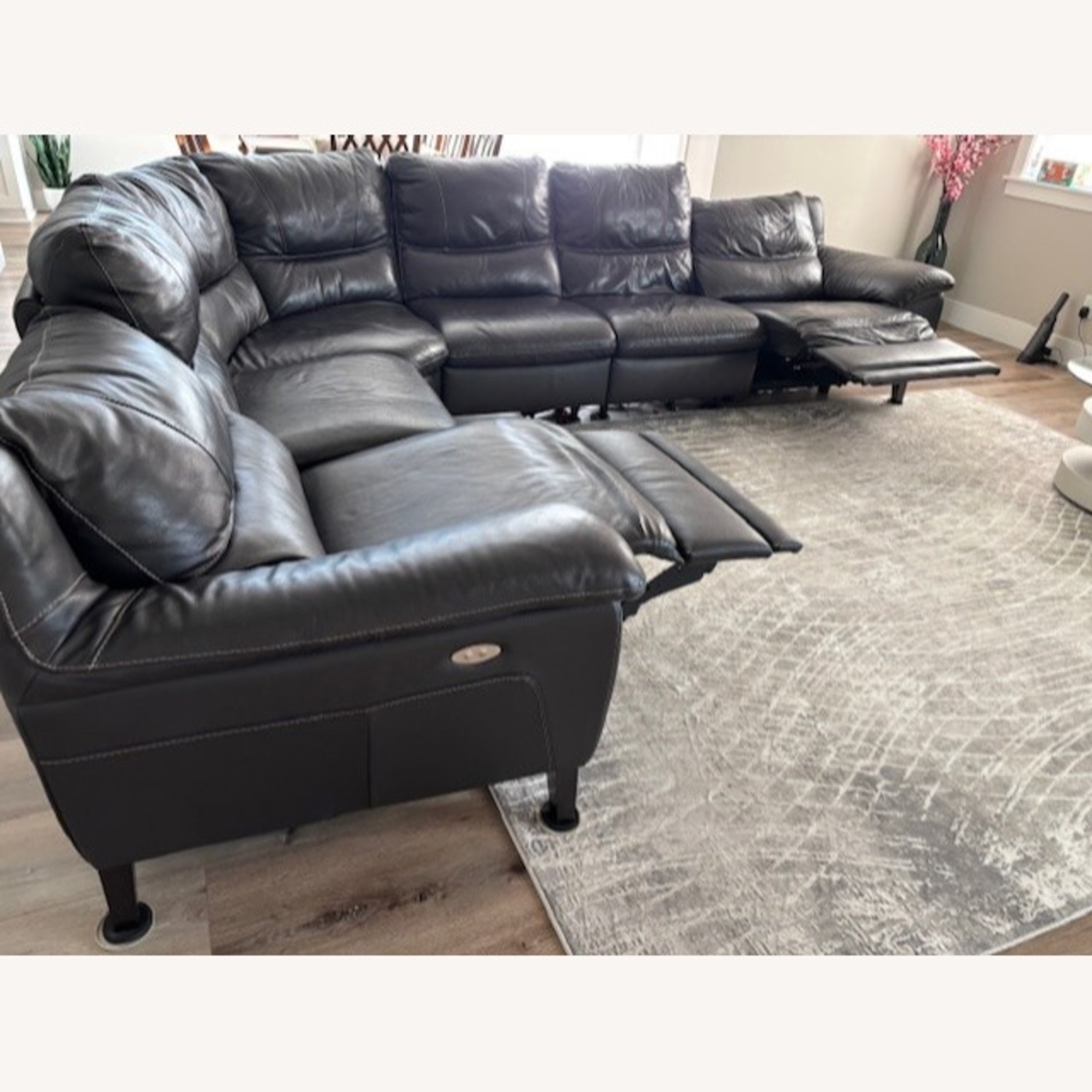 Macy's Dark Brown Leather 3+ Piece Sectional - image-2