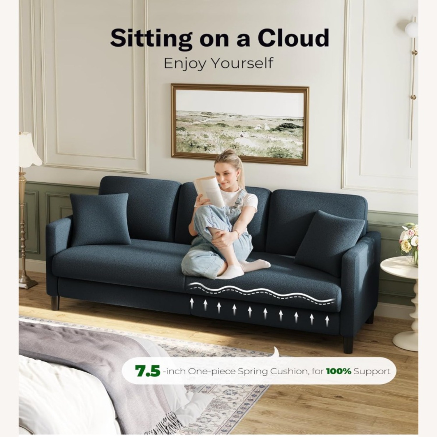 Amazon Blue Wood 3+ Seater Sofa - image-3