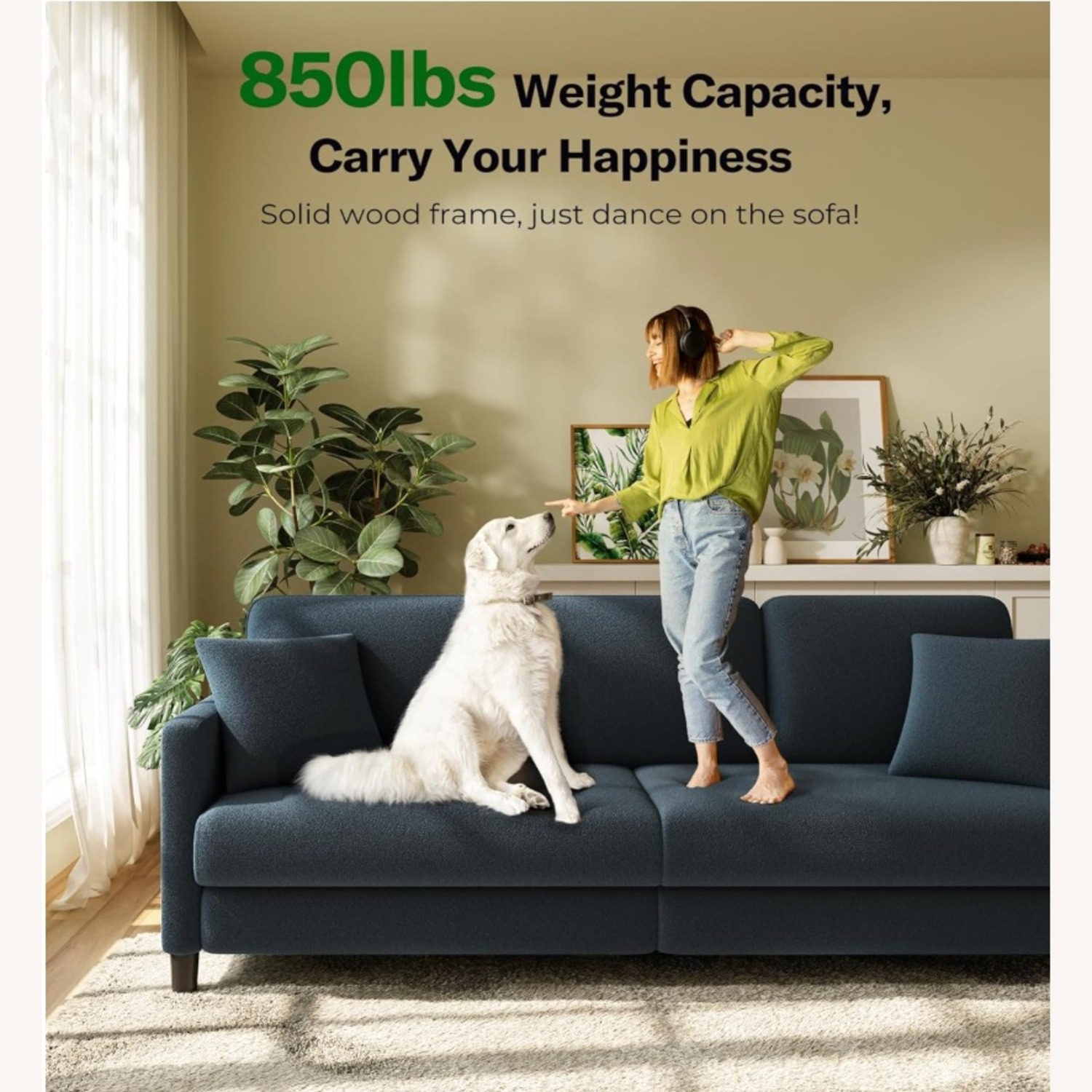 Amazon Blue Wood 3+ Seater Sofa - image-4