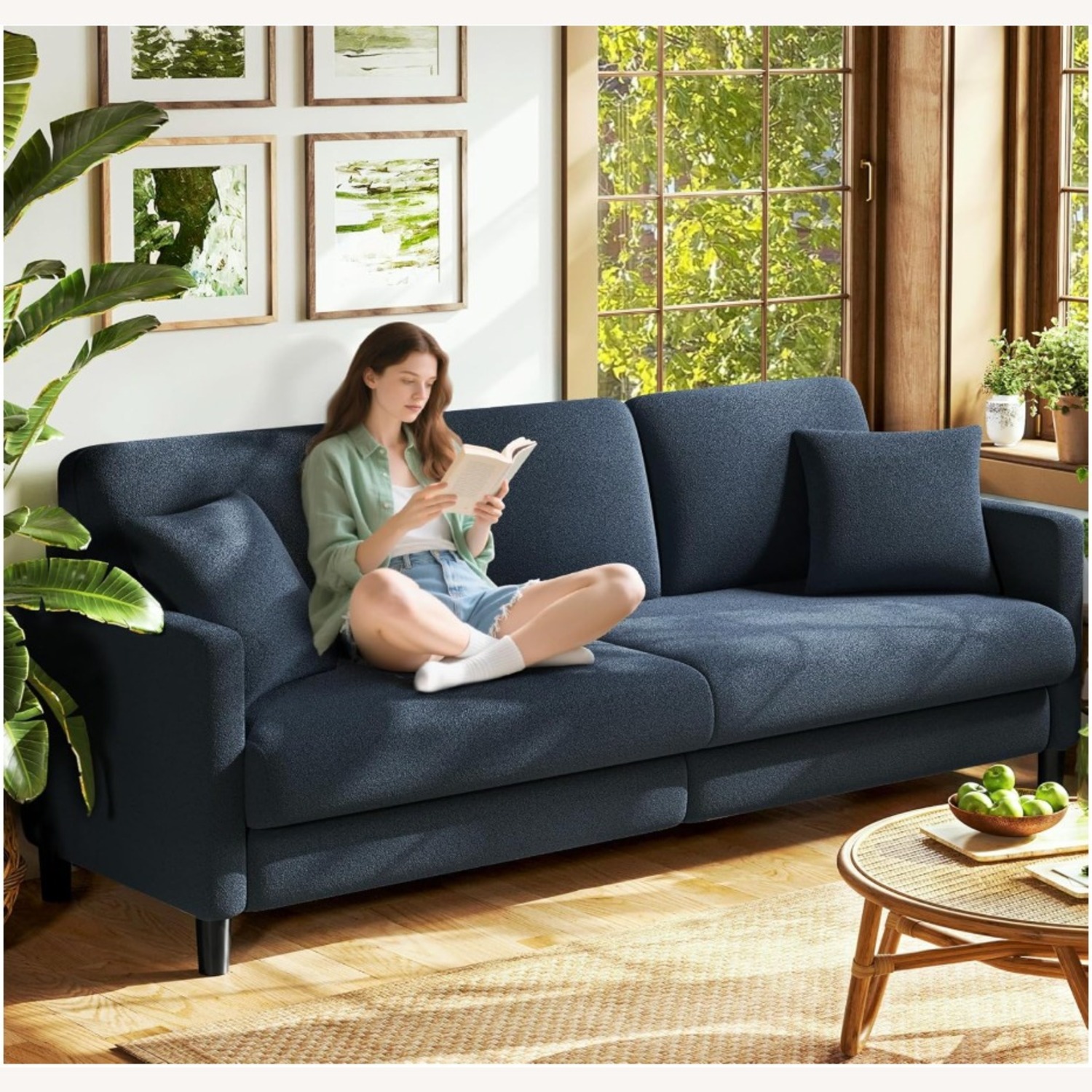 Amazon Blue Wood 3+ Seater Sofa - image-1