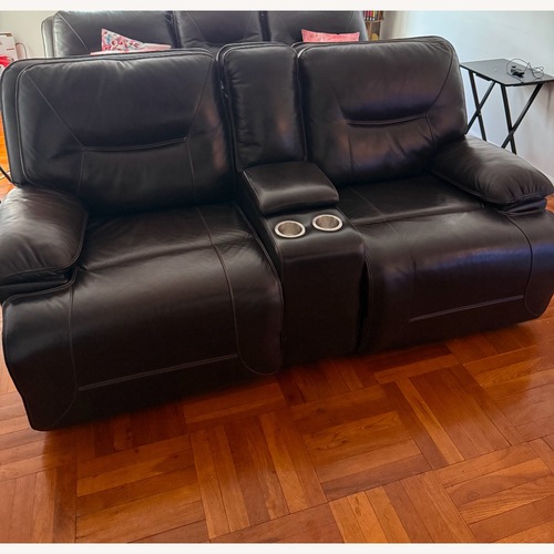 Used Marco Leather Power Reclining Sofa Set for sale on AptDeco