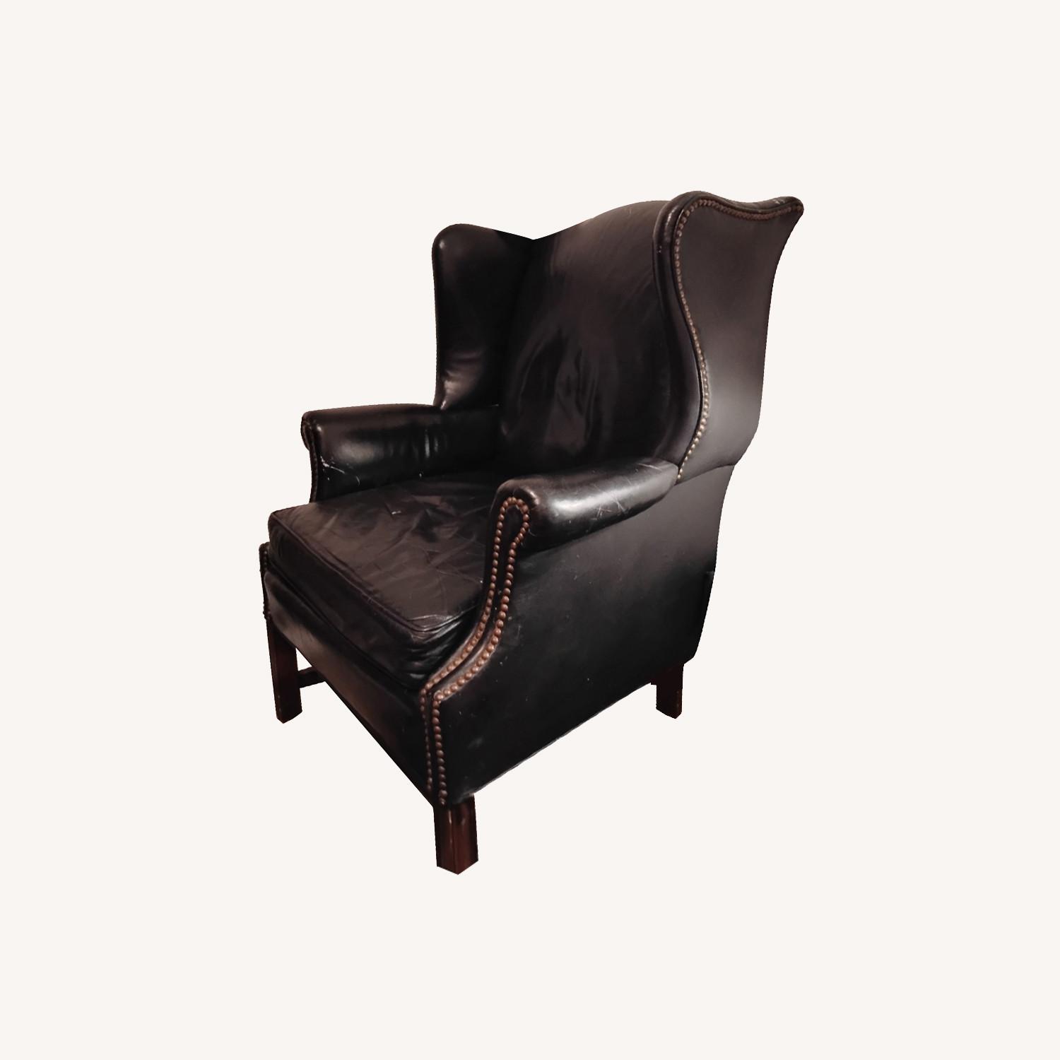 Vintage/Antique Blue Leather Office Chair - image-0