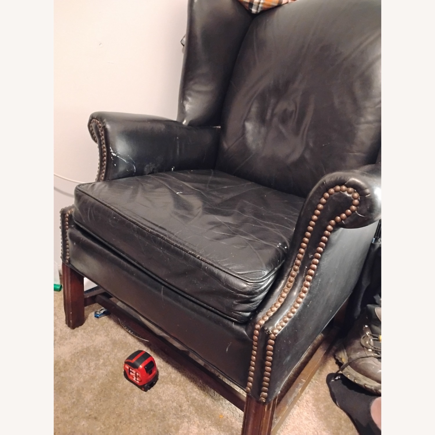 Vintage/Antique Blue Leather Office Chair - image-2