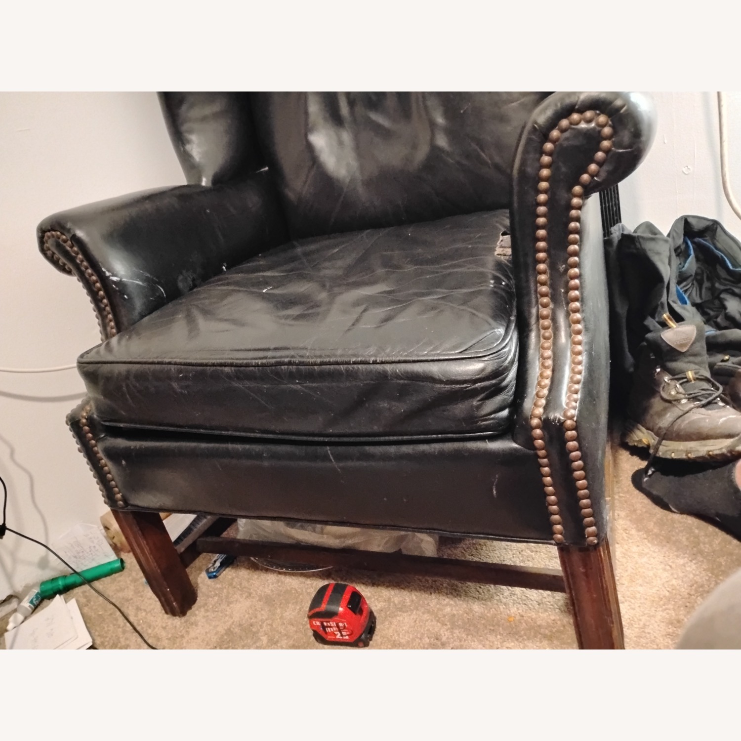 Vintage/Antique Blue Leather Office Chair - image-3