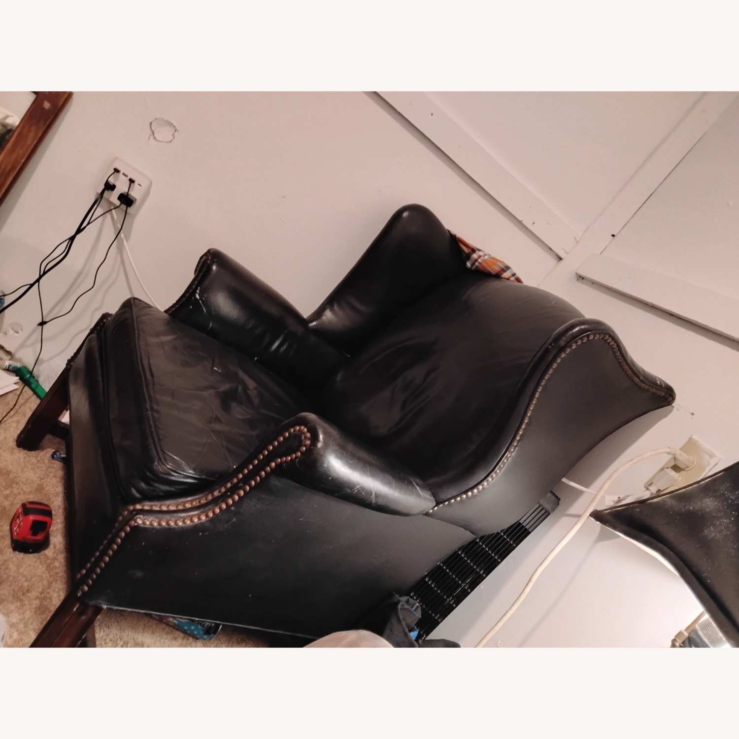 Vintage/Antique Blue Leather Office Chair - image-1