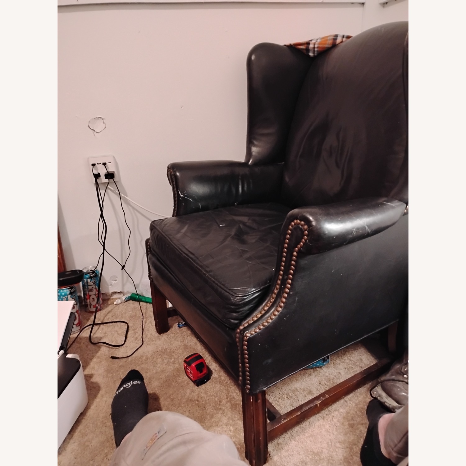 Vintage/Antique Blue Leather Office Chair - image-4