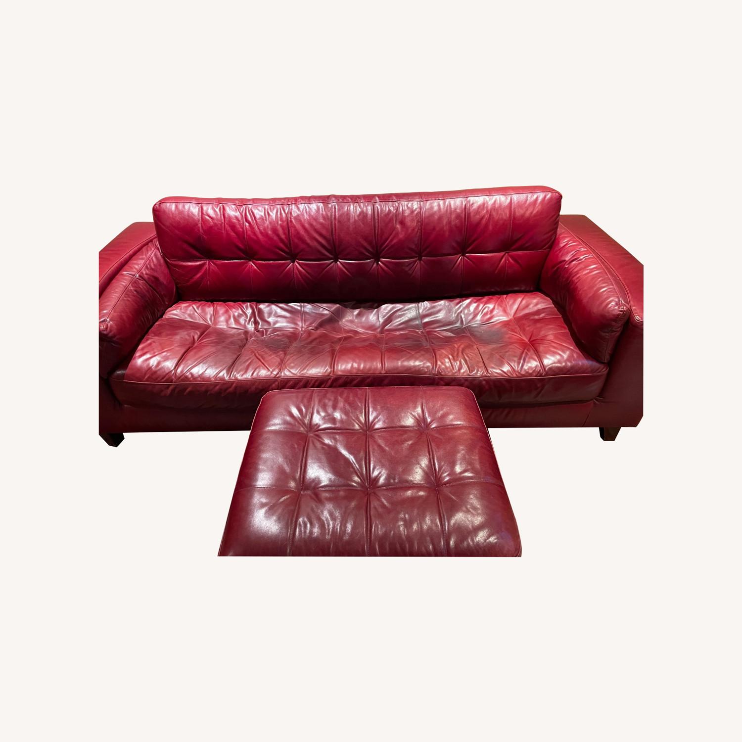 Red Leather Sofa and Ottoman - image-0