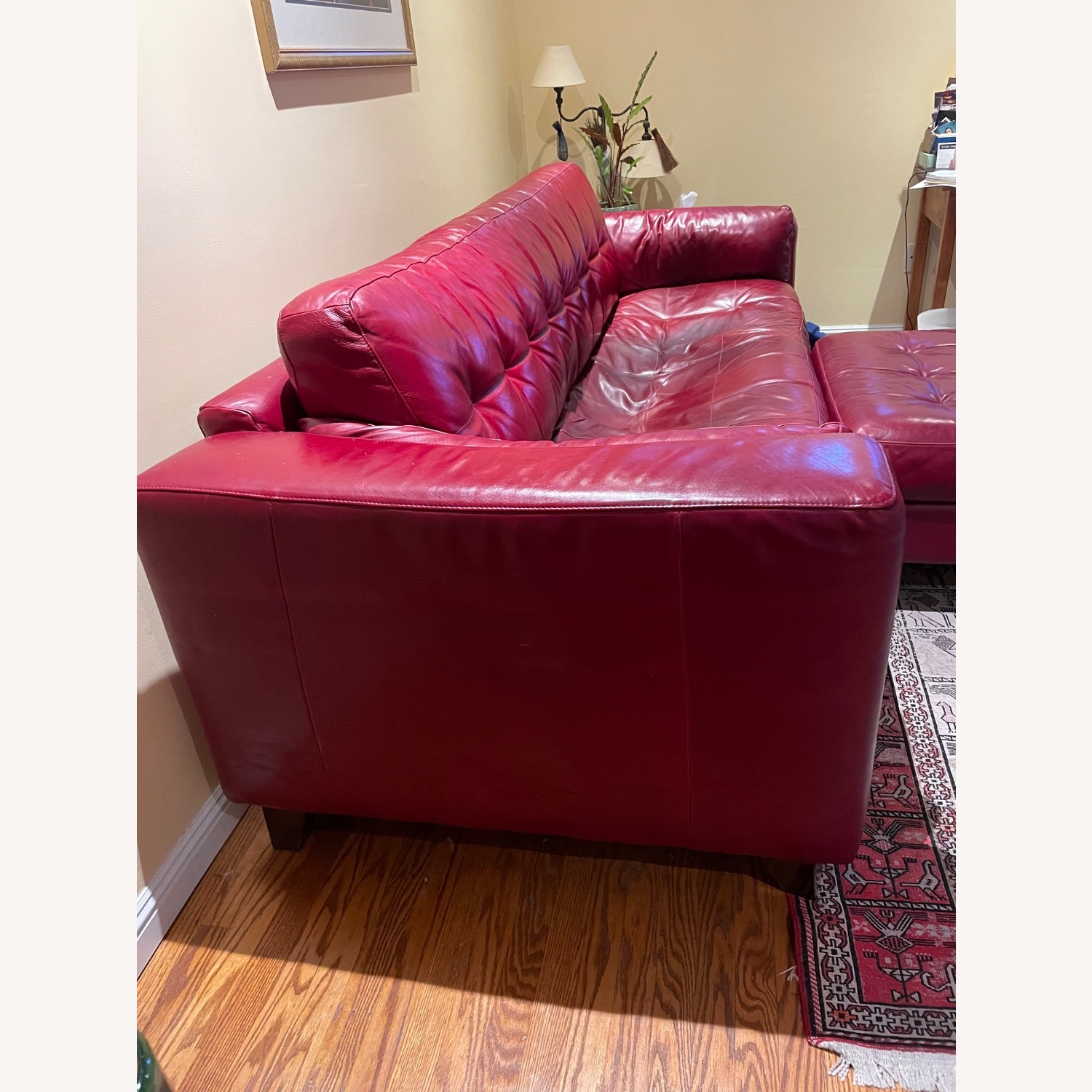 Red Leather Sofa and Ottoman - image-2